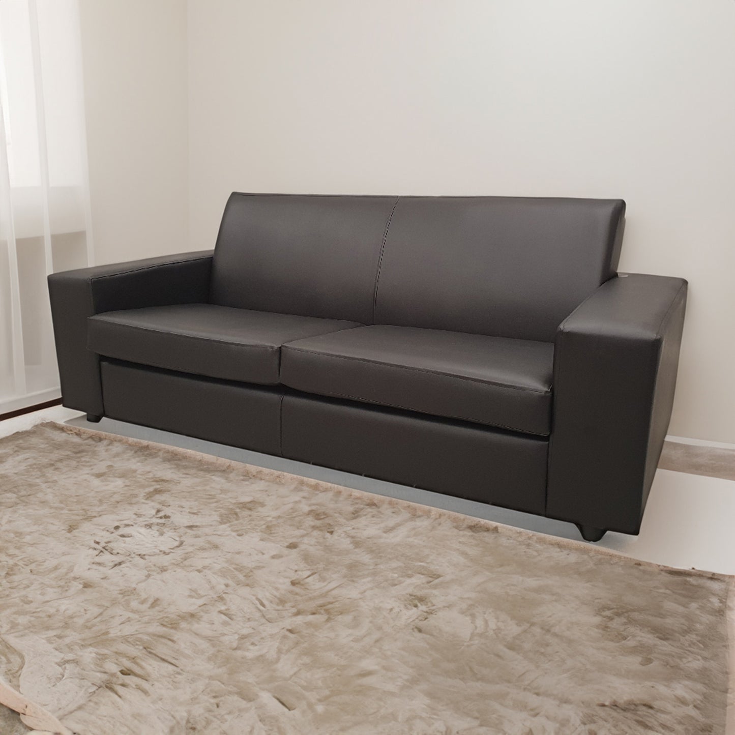 Nevada 3 Seater Faux Leather Contract Sofa - Black