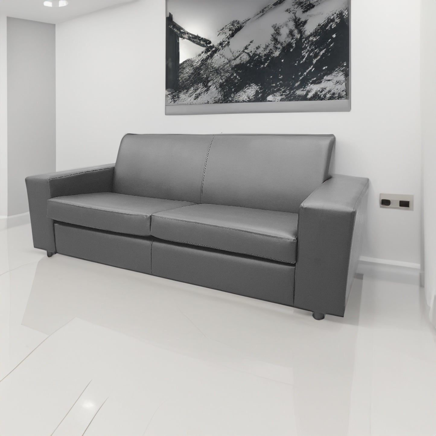 Nevada 3 Seater Faux Leather Contract Sofa - Black