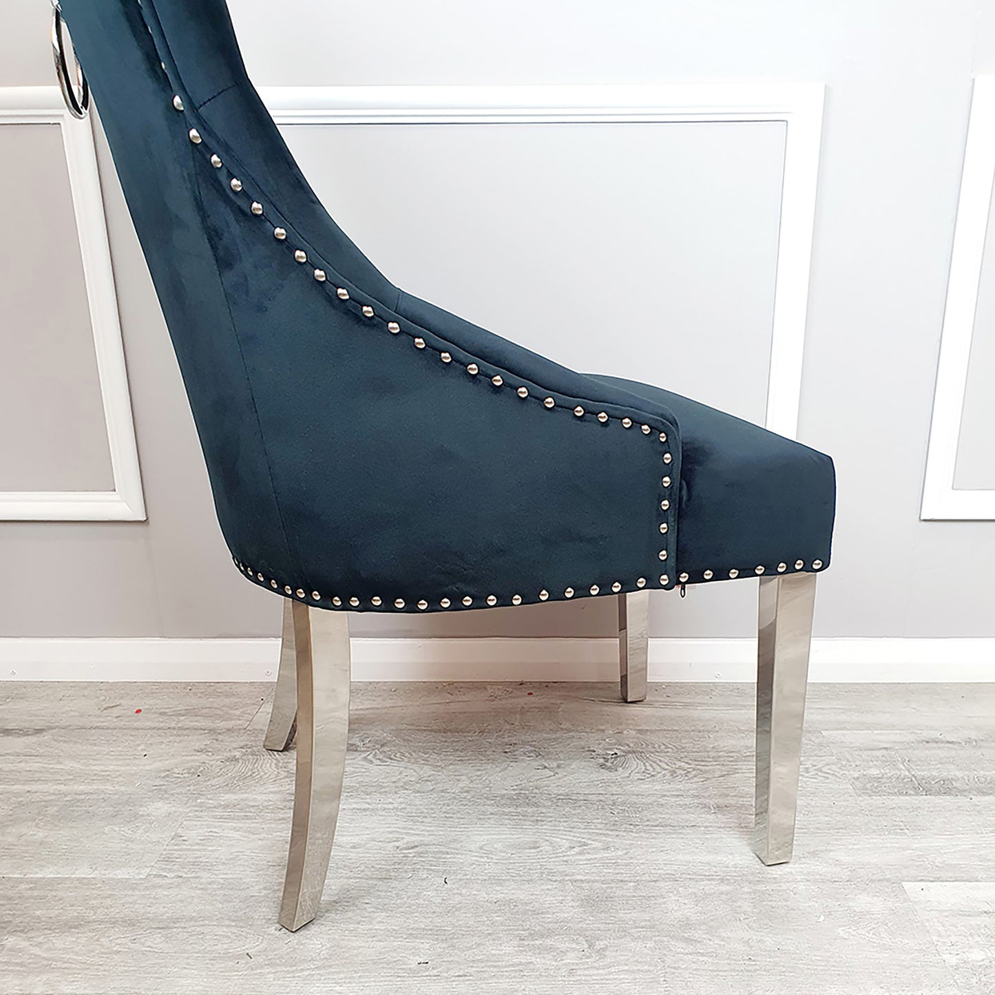 Duke Velvet Dining Chair | Chrome Legs with Plain Knocker & Ring Back - Pink