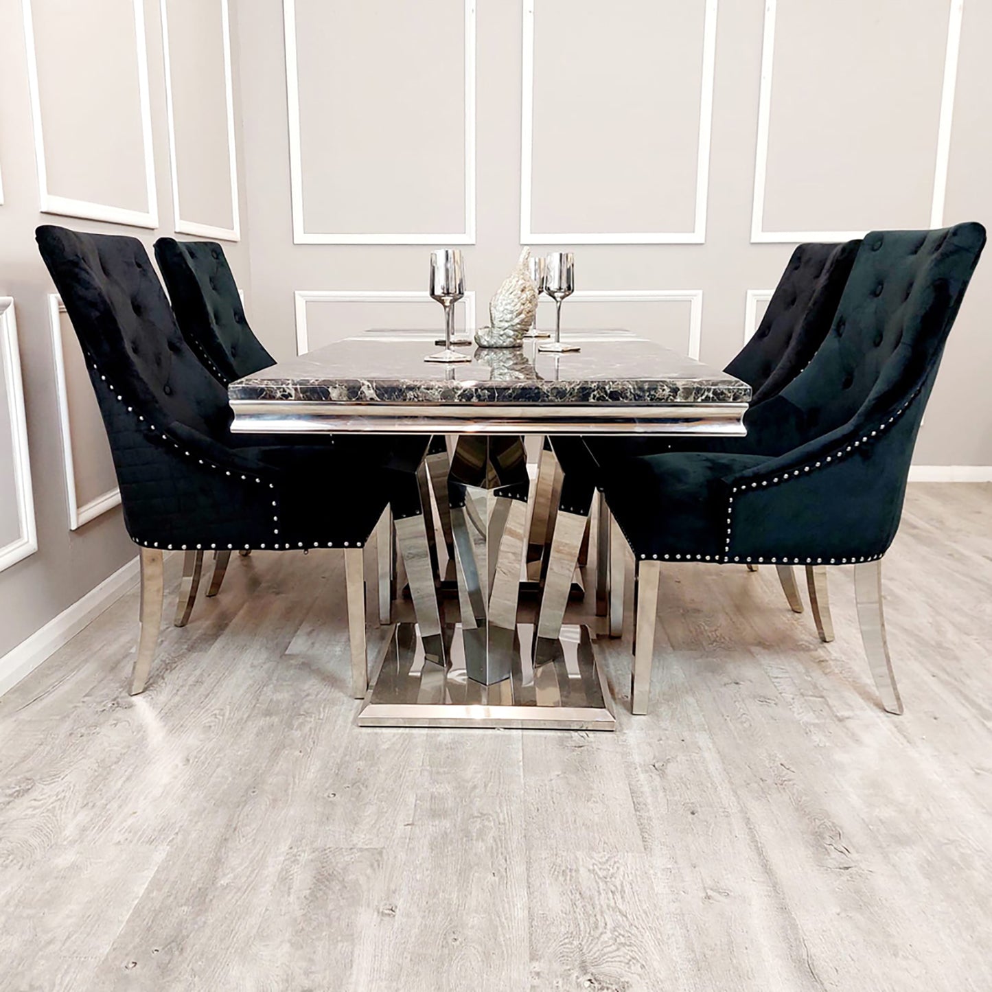 Duke Velvet Dining Chair | Chrome Legs with Plain Knocker & Ring Back - Pink