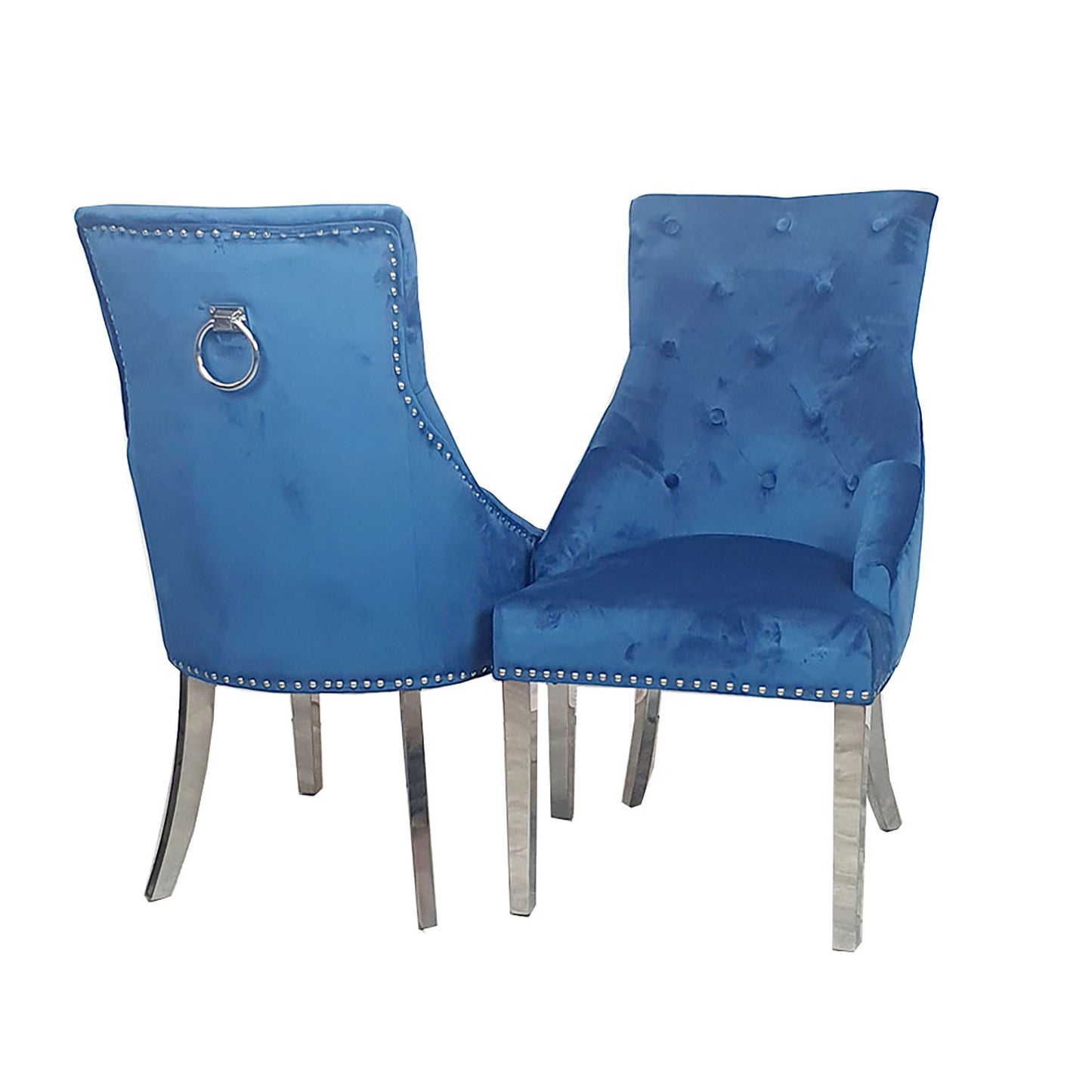 Duke Velvet Dining Chair | Chrome Legs with Plain Knocker & Ring Back - Pink