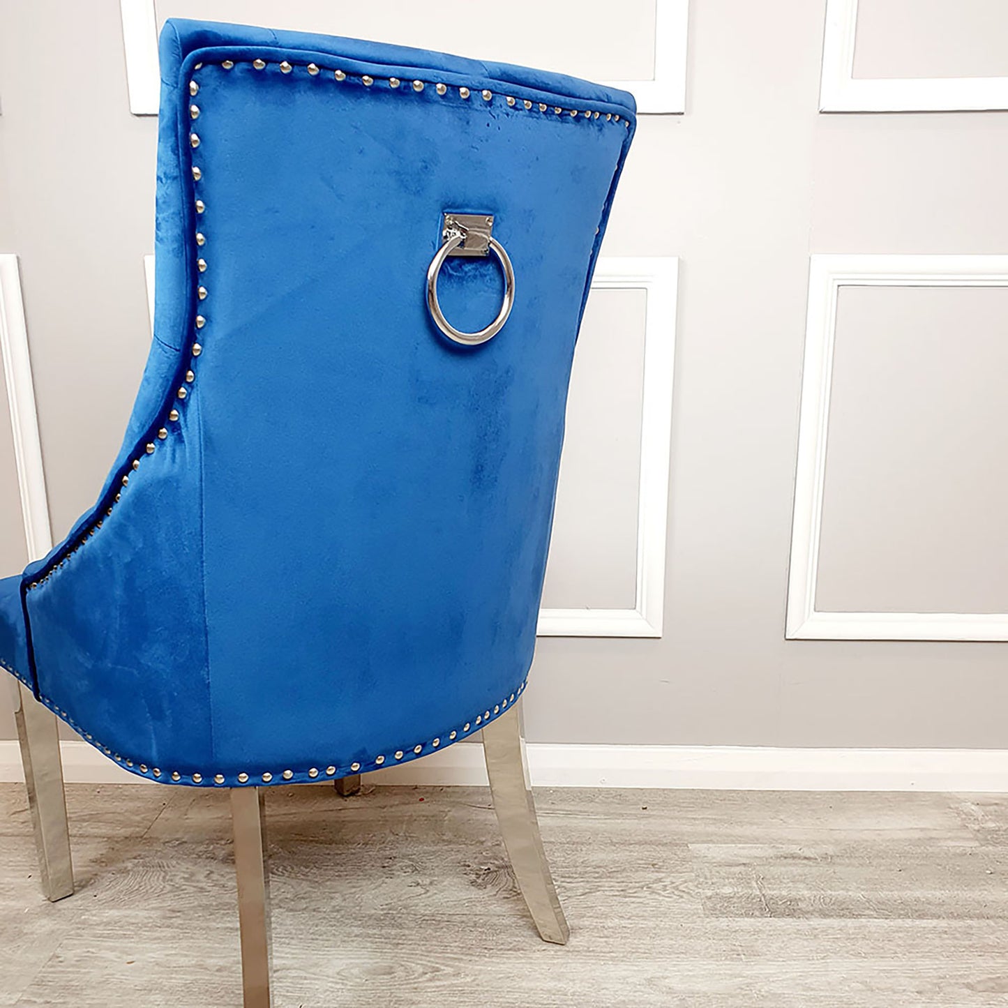 Duke Velvet Dining Chair | Chrome Legs with Plain Knocker & Ring Back - Pink