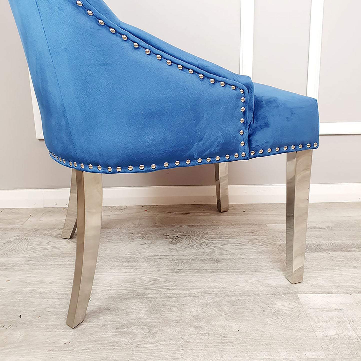 Duke Velvet Dining Chair | Chrome Legs with Plain Knocker & Ring Back - Pink