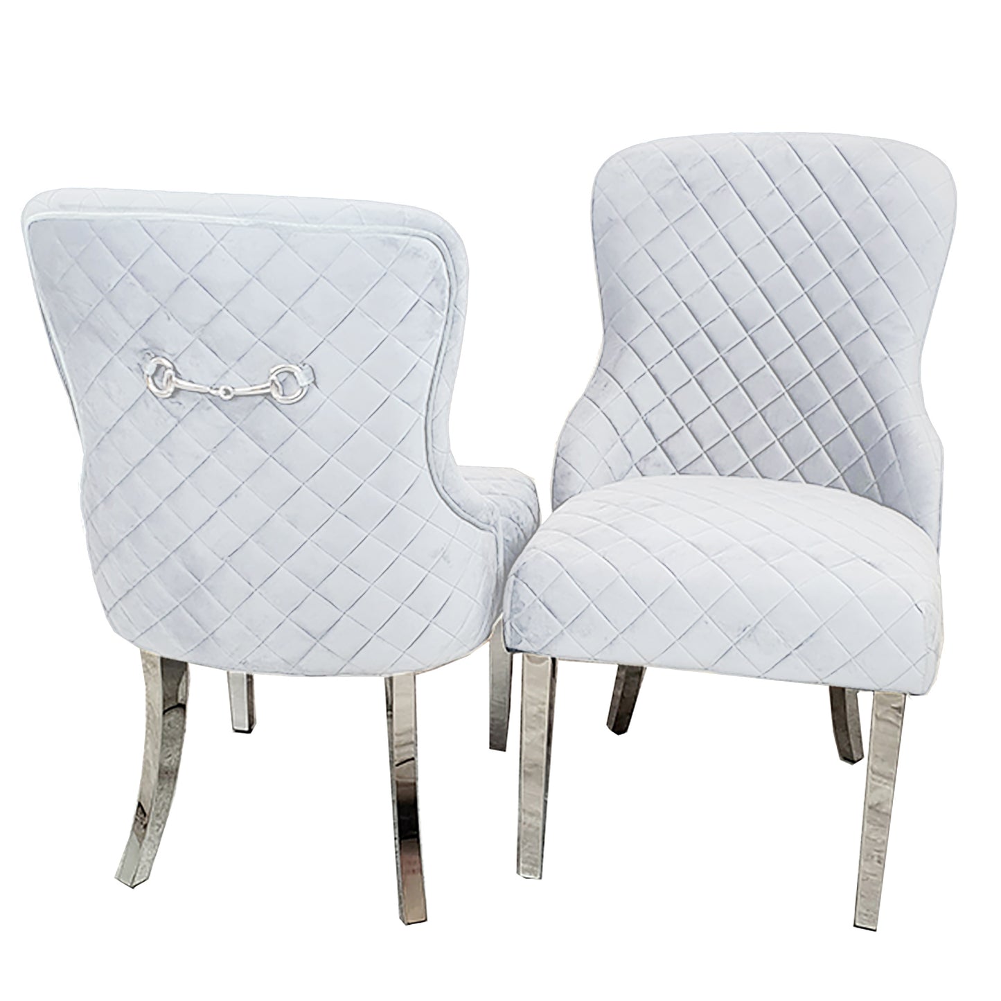 Kate Velvet Dining Chair | Chrome Legs with Chrome Clasp & Quilted Back - Pink