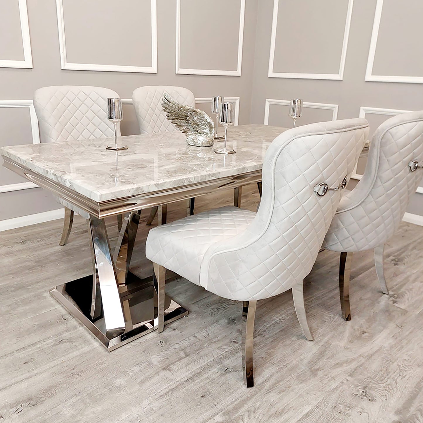 Kate Velvet Dining Chair | Chrome Legs with Chrome Clasp & Quilted Back - Pink