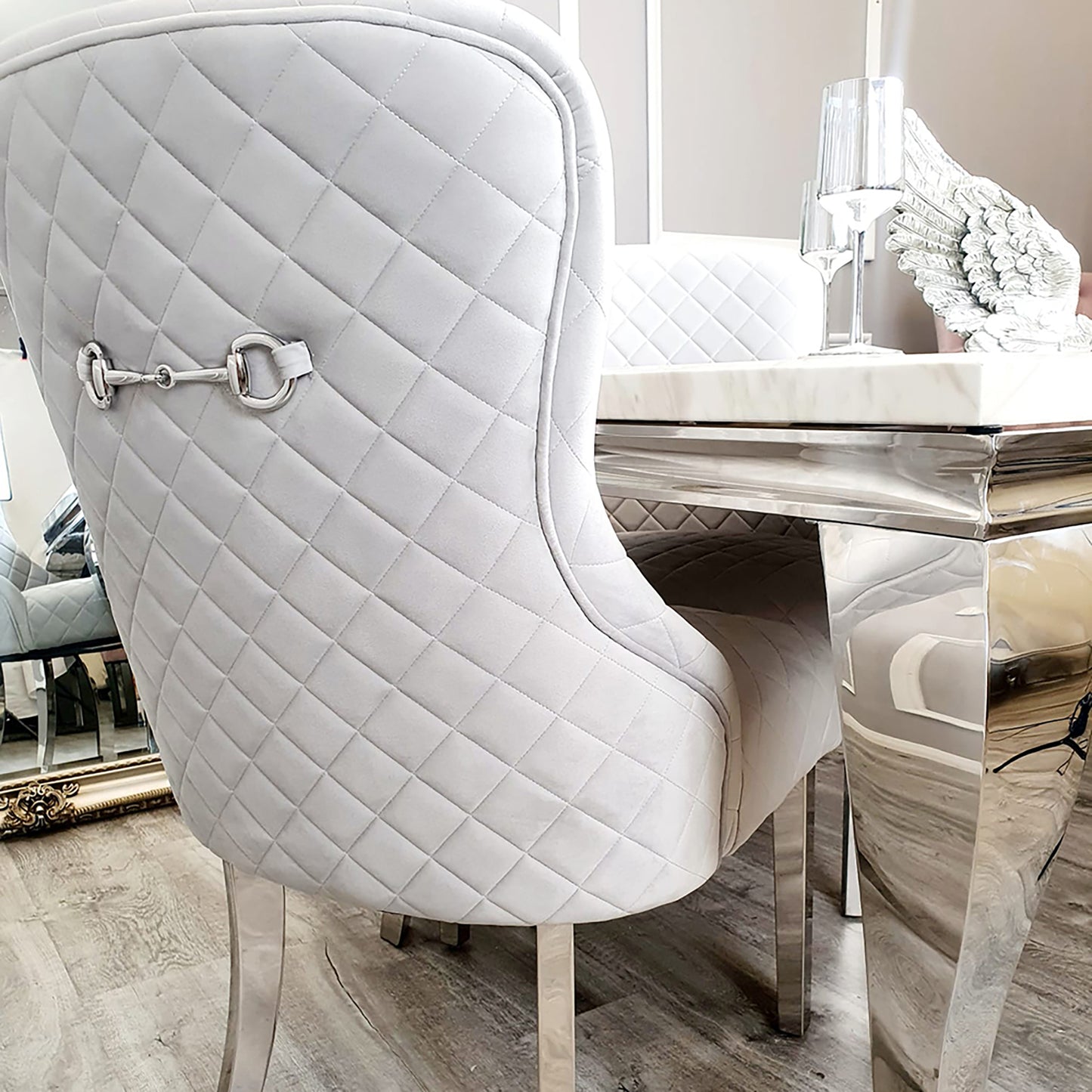 Kate Velvet Dining Chair | Chrome Legs with Chrome Clasp & Quilted Back - Pink