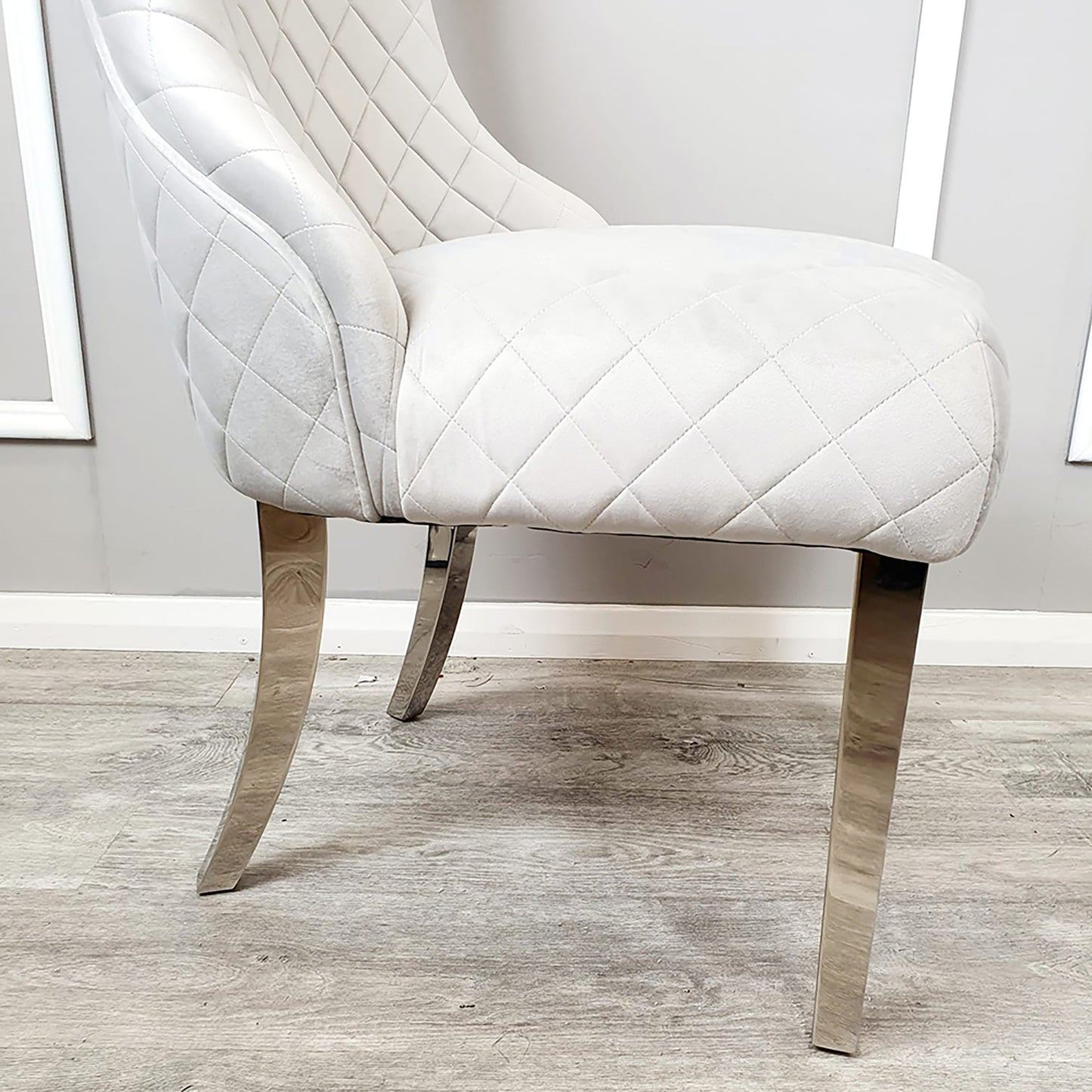Kate Velvet Dining Chair | Chrome Legs with Chrome Clasp & Quilted Back - Pink