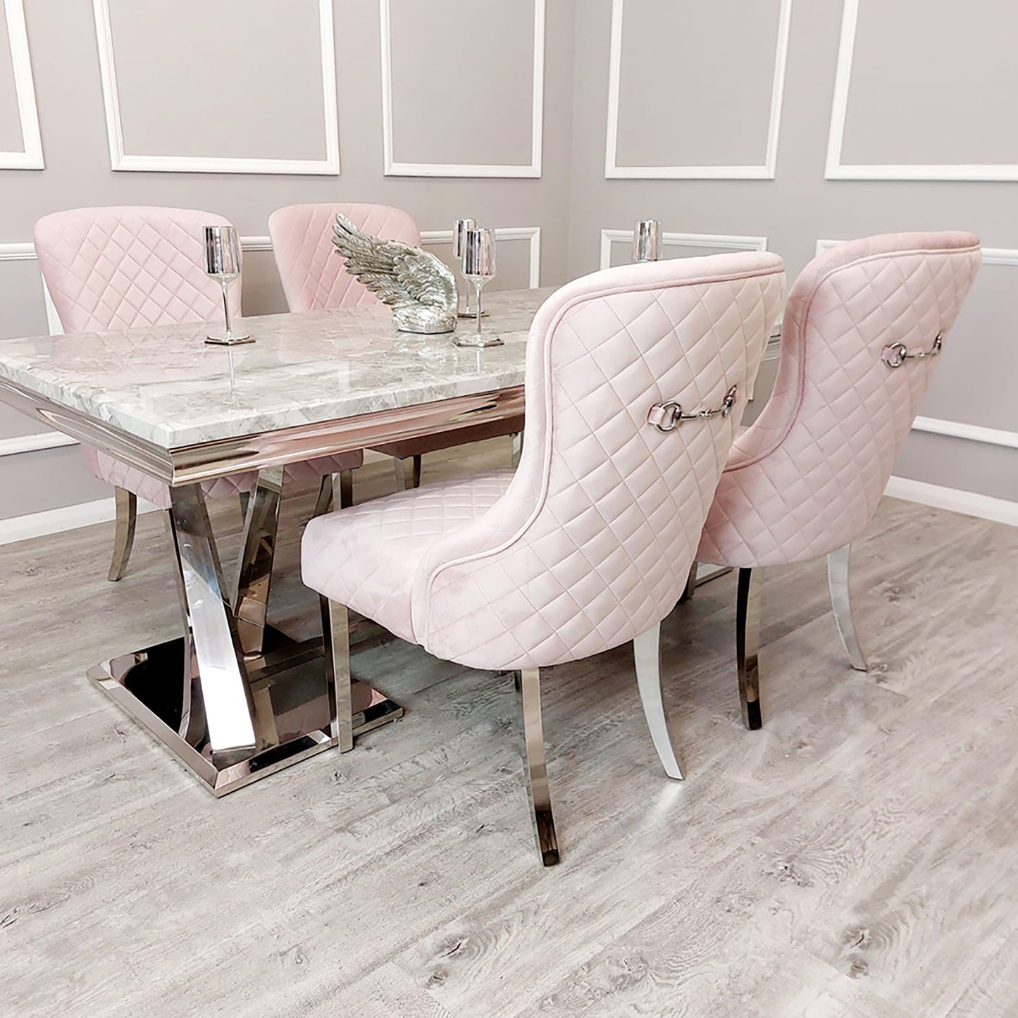 Kate Velvet Dining Chair | Chrome Legs with Chrome Clasp & Quilted Back - Pink