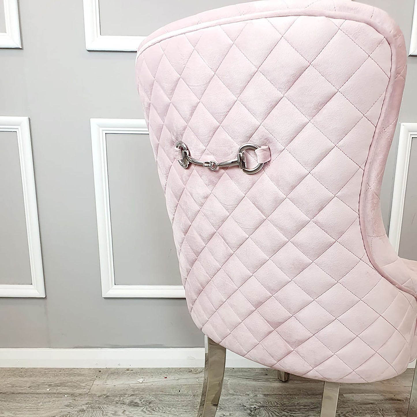 Kate Velvet Dining Chair | Chrome Legs with Chrome Clasp & Quilted Back - Pink