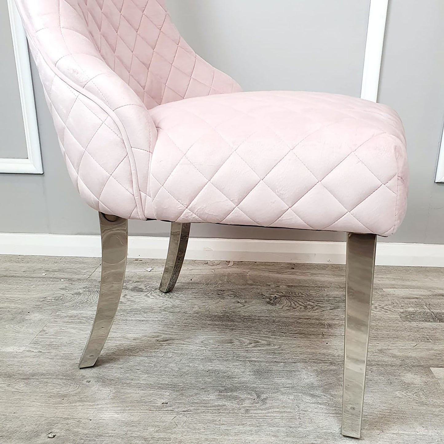 Kate Velvet Dining Chair | Chrome Legs with Chrome Clasp & Quilted Back - Pink