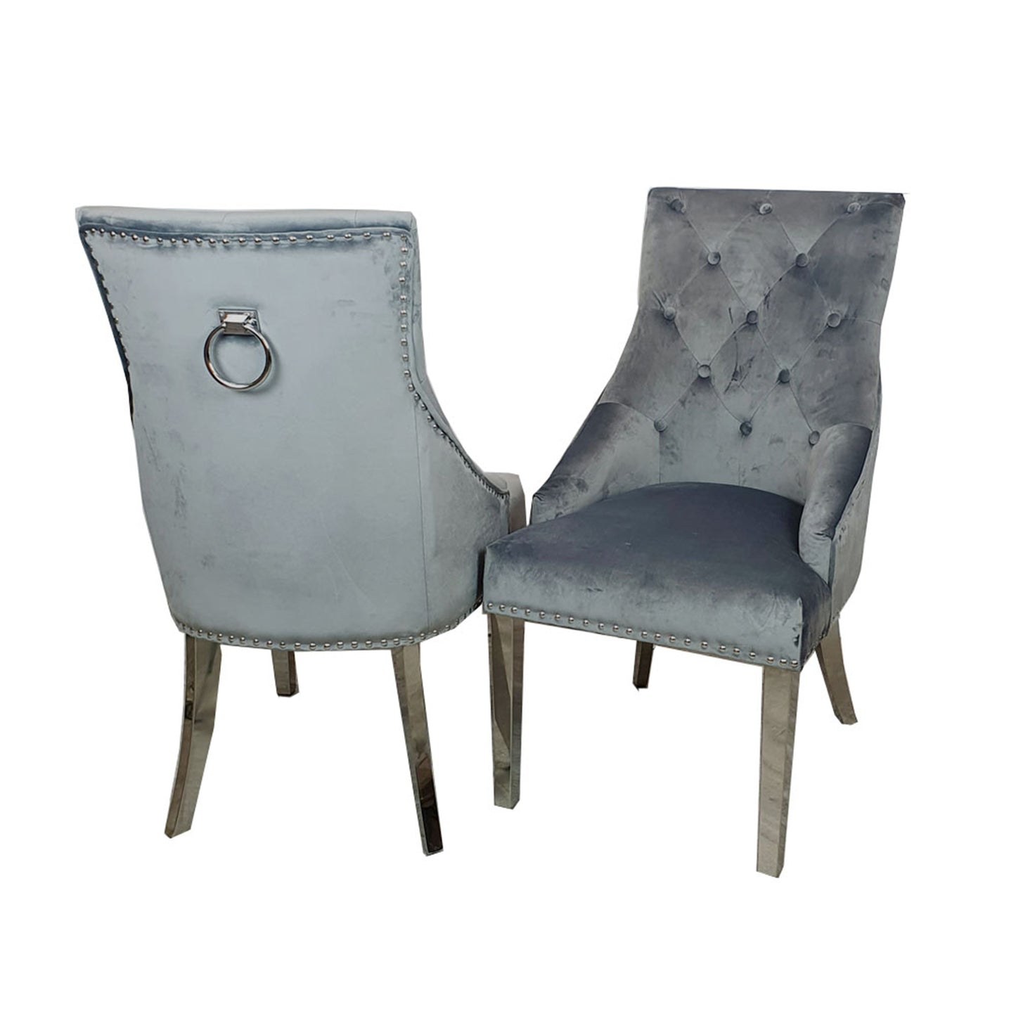 Duke Velvet Dining Chair | Chrome Legs with Plain Knocker & Ring Back - Pink