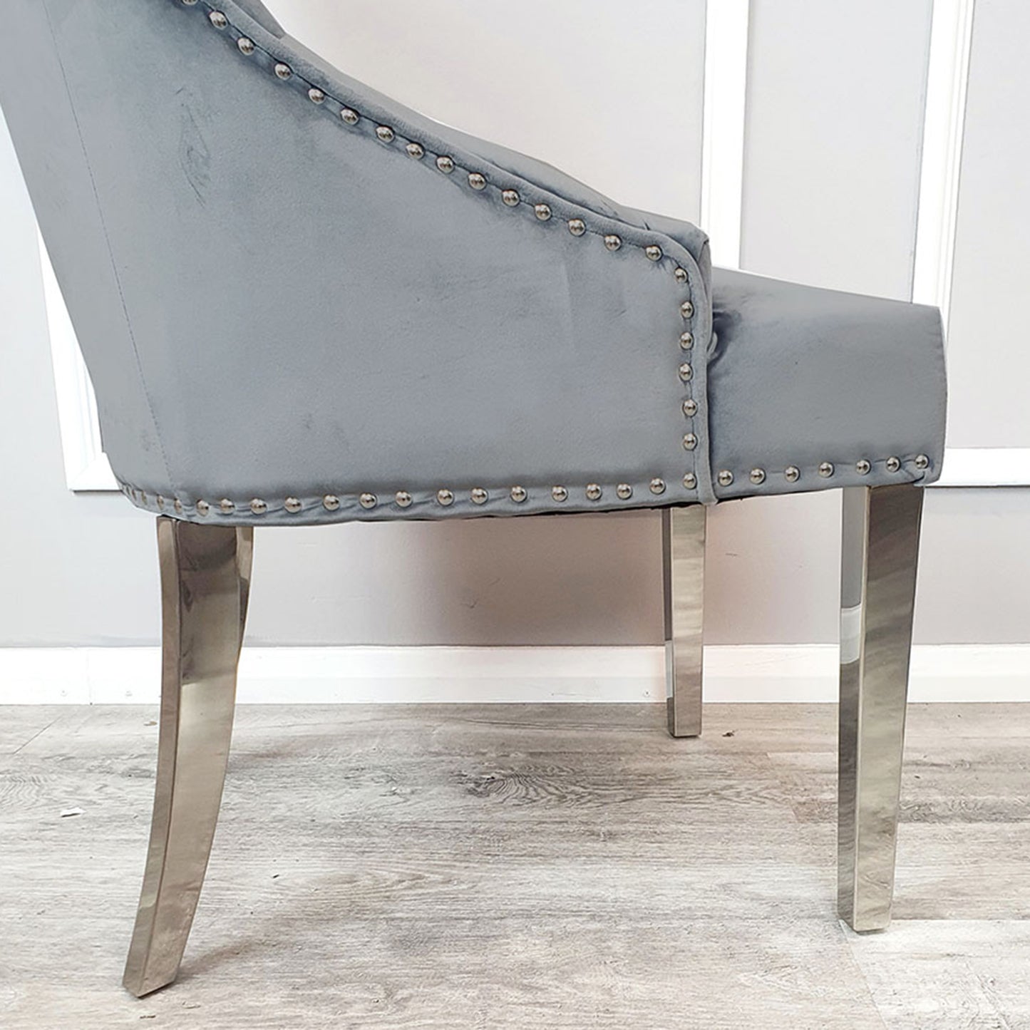 Duke Velvet Dining Chair | Chrome Legs with Plain Knocker & Ring Back - Pink