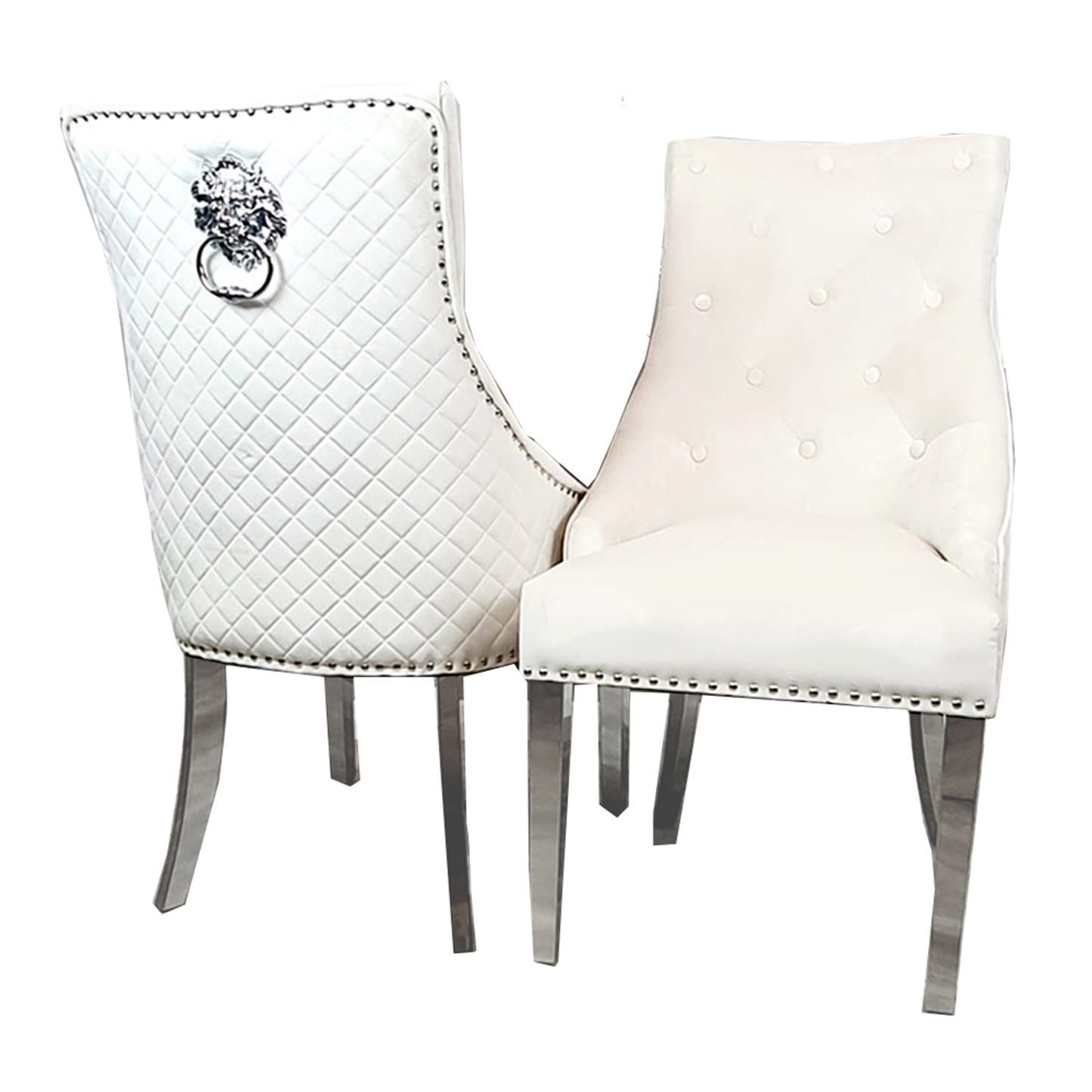 Bentley Velvet Dining Chair | Chrome Legs with Lion Knocker & Quilted Back - Black | Cream | Beige | Dark Grey | Grey Shimmer