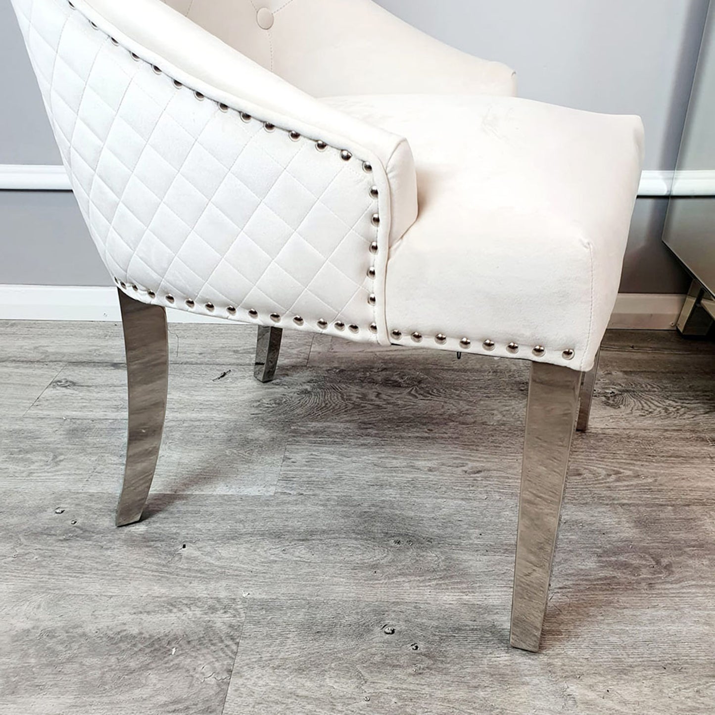 Bentley Velvet Dining Chair | Chrome Legs with Lion Knocker & Quilted Back - Black | Cream | Beige | Dark Grey | Grey Shimmer