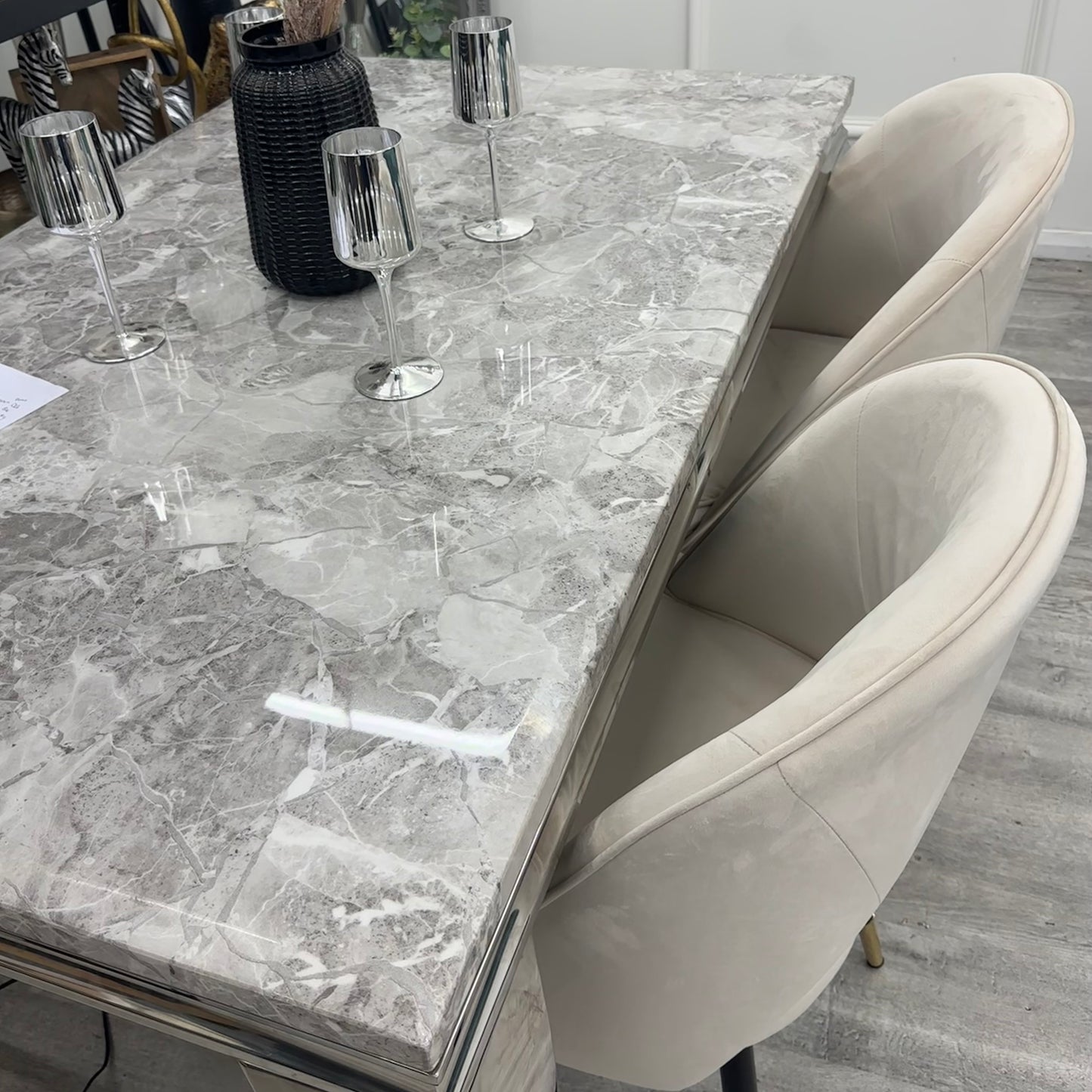 Astra Velvet / Leather Dining Chair | Gold Tipped Black Legs - Beige | Black | Champagne | Rust | Cream