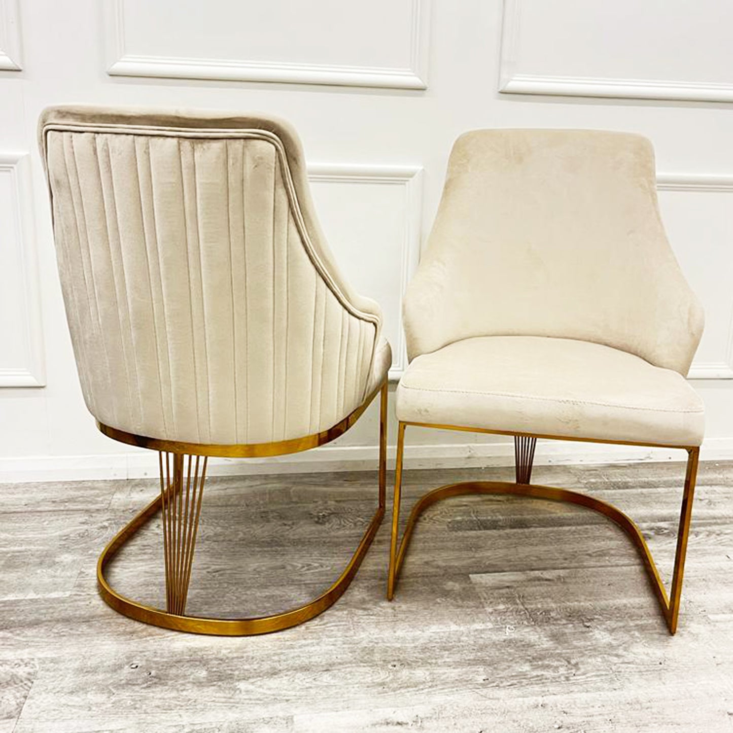 Chelmsford Velvet Dining Chair | Curved Chrome Base - Gold | Silver