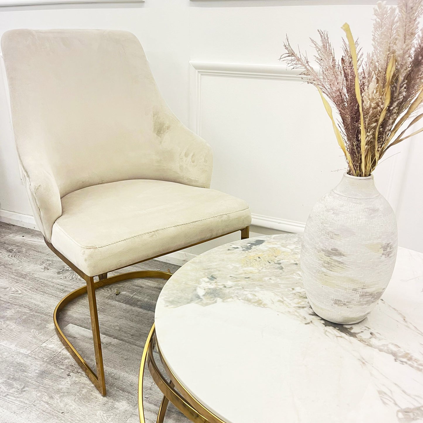 Chelmsford Velvet Dining Chair | Curved Chrome Base - Gold | Silver