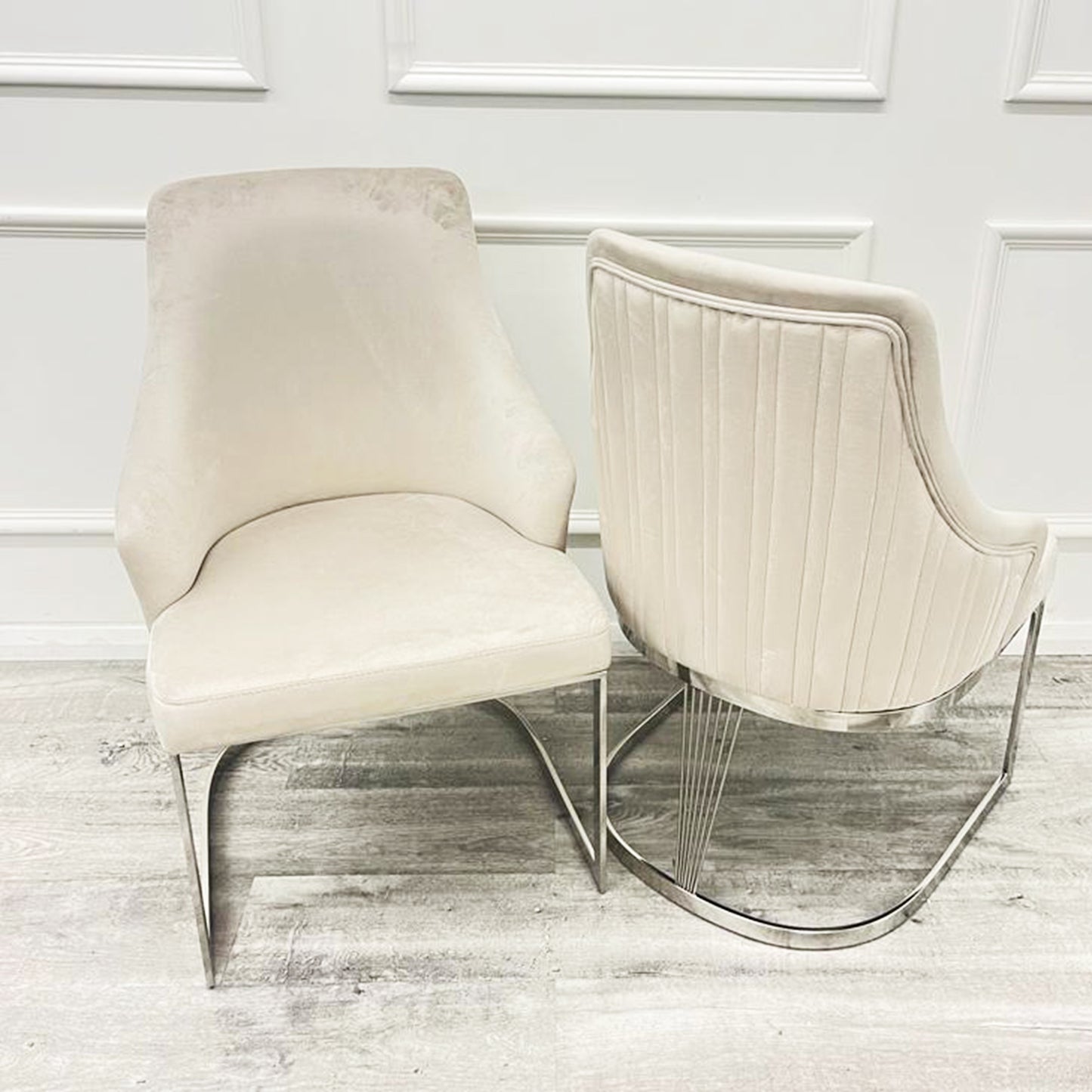 Chelmsford Velvet Dining Chair | Curved Chrome Base - Gold | Silver