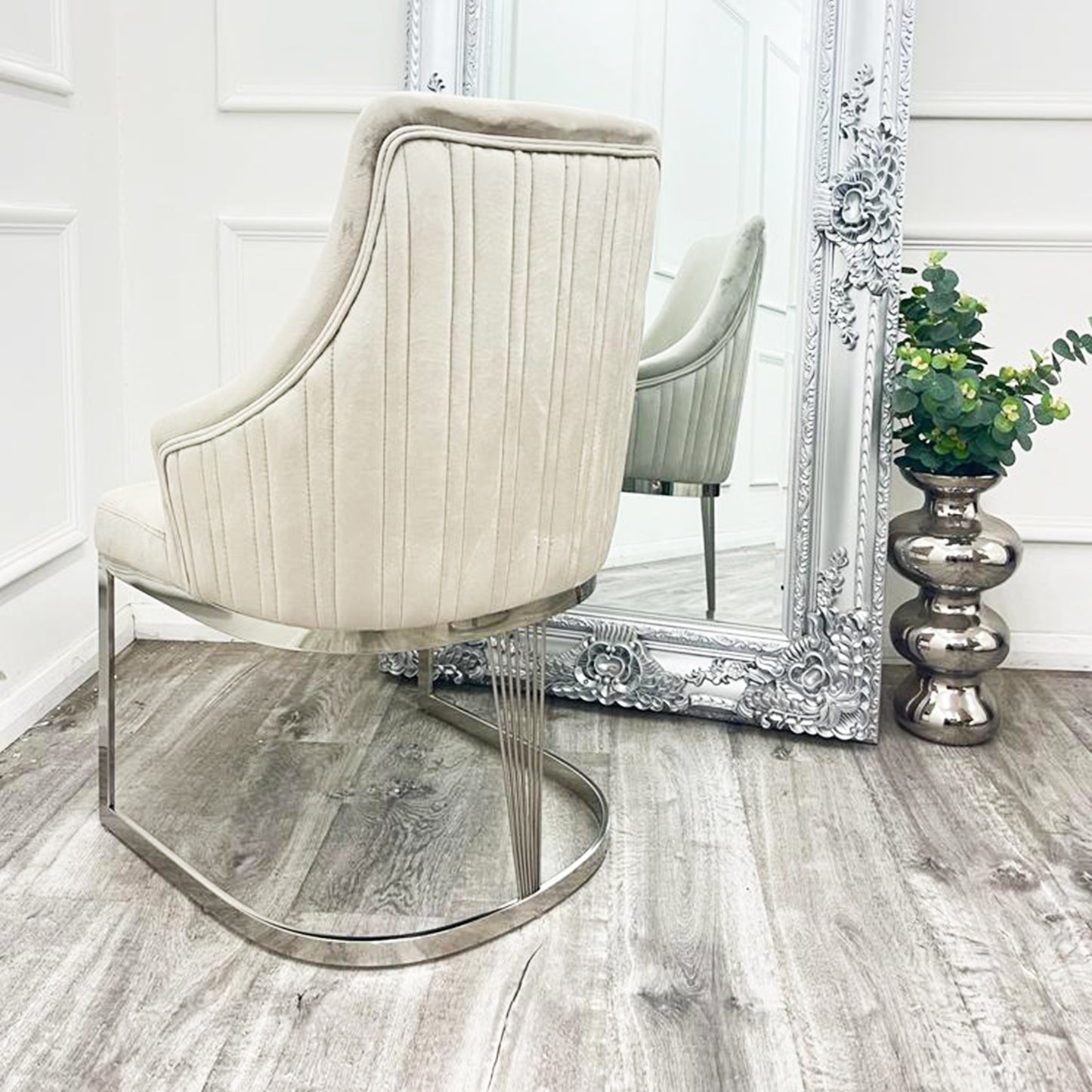 Chelmsford Velvet Dining Chair | Curved Chrome Base - Gold | Silver