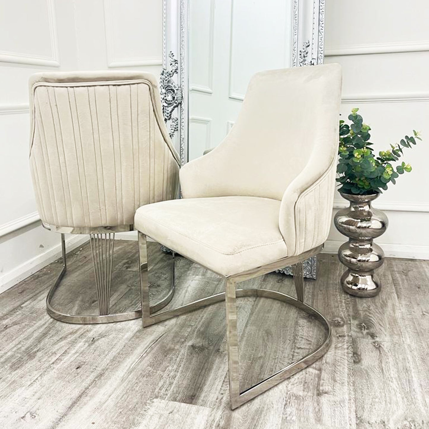 Chelmsford Velvet Dining Chair | Curved Chrome Base - Gold | Silver