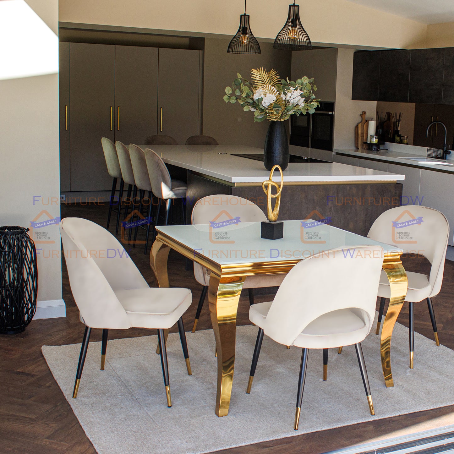 Astra Velvet / Leather Dining Chair | Gold Tipped Black Legs - Beige | Black | Champagne | Rust | Cream