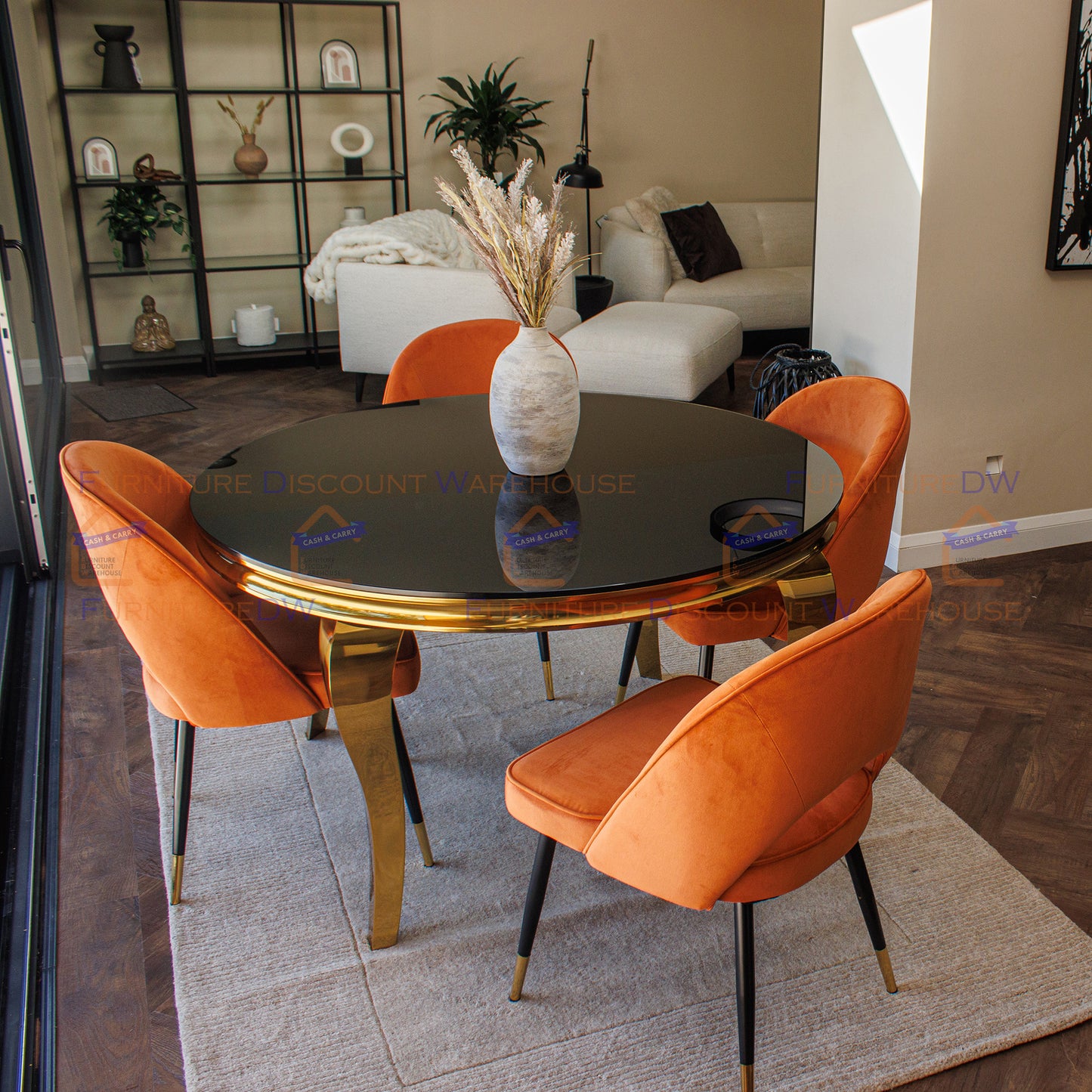 Astra Velvet / Leather Dining Chair | Gold Tipped Black Legs - Beige | Black | Champagne | Rust | Cream
