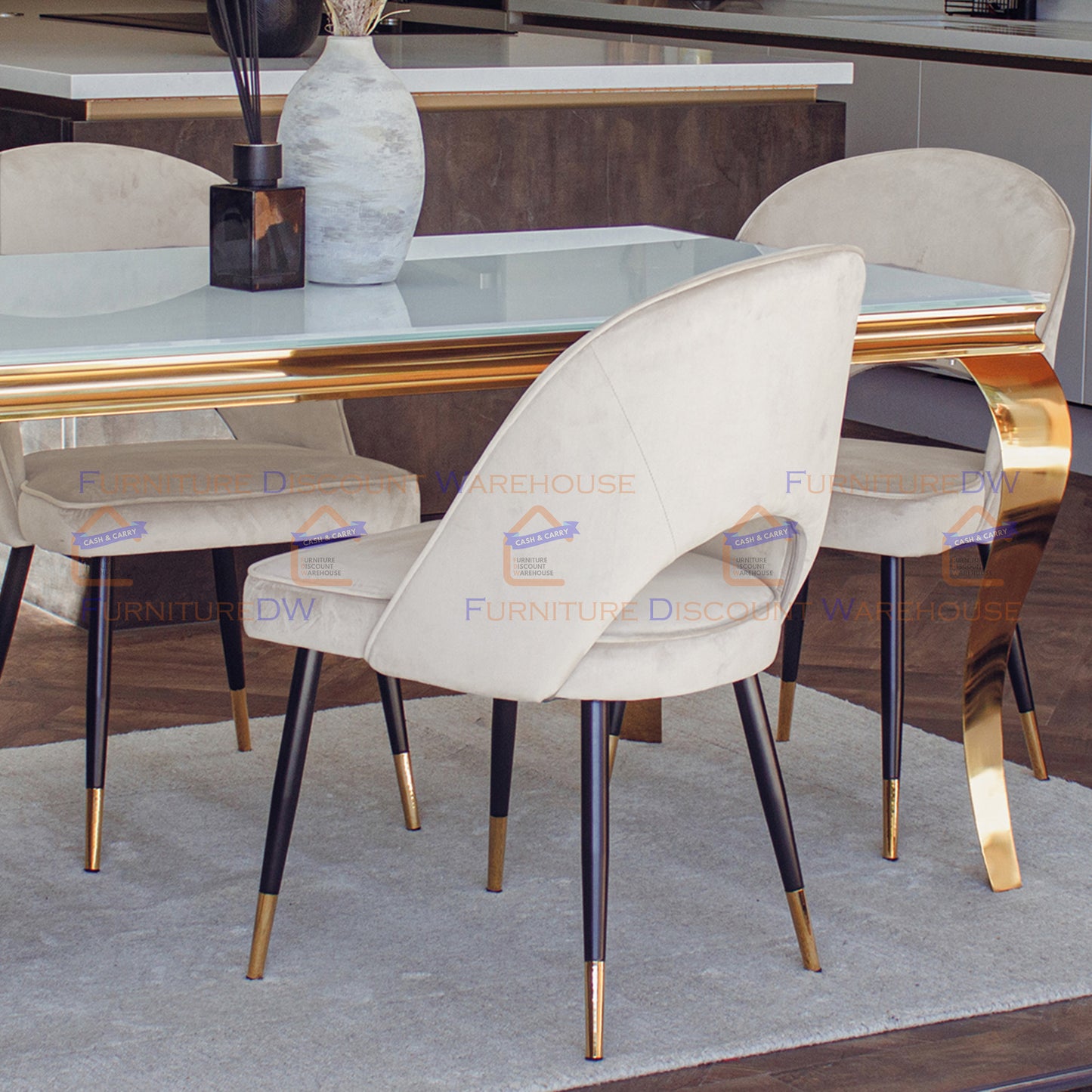 Astra Velvet / Leather Dining Chair | Gold Tipped Black Legs - Beige | Black | Champagne | Rust | Cream
