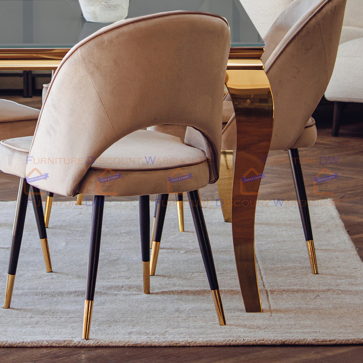Astra Velvet / Leather Dining Chair | Gold Tipped Black Legs - Beige | Black | Champagne | Rust | Cream