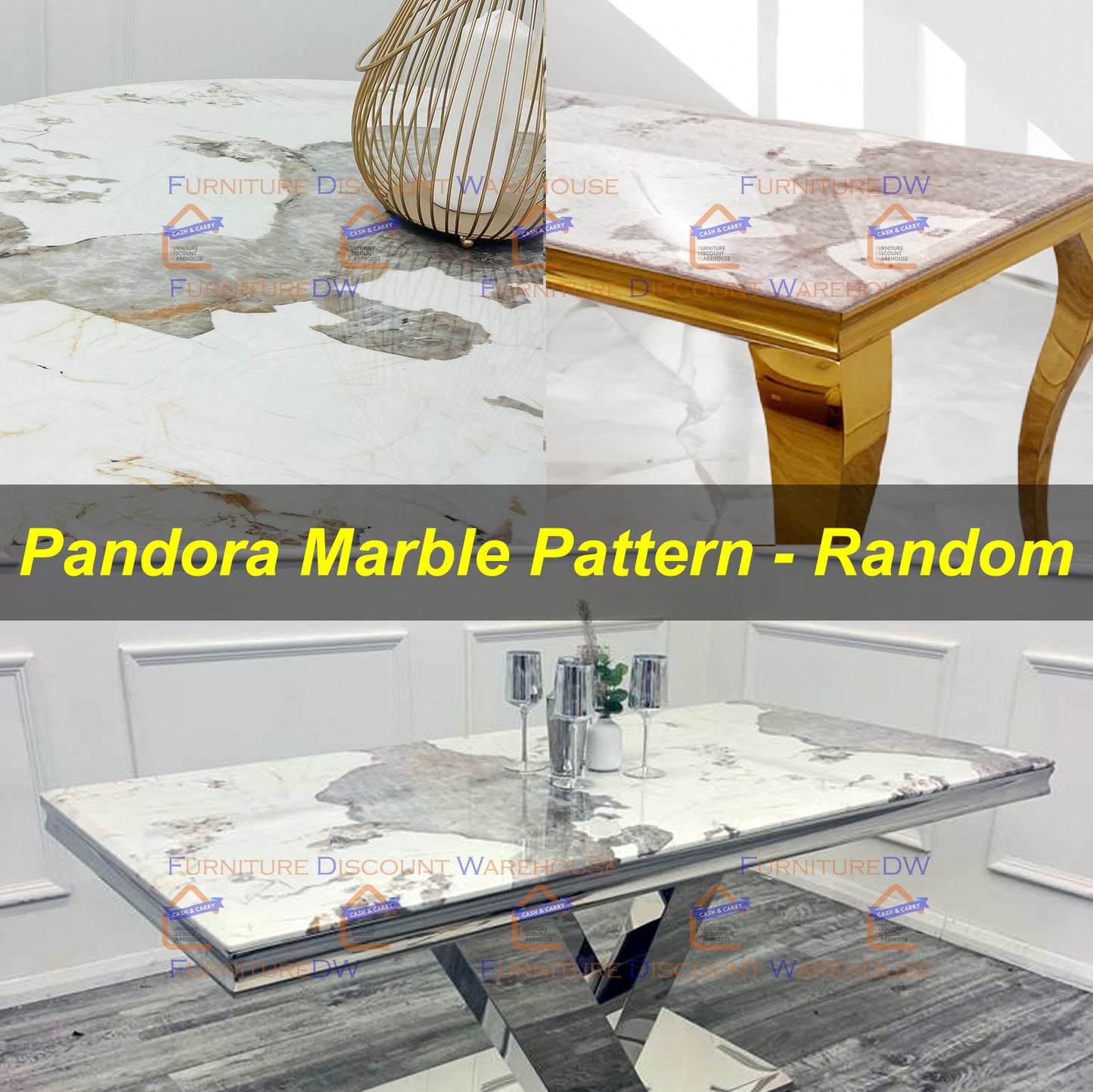 Arriana Dining Table 1.5m / 1.8m / 2m - Marble | Tempered Glass Top