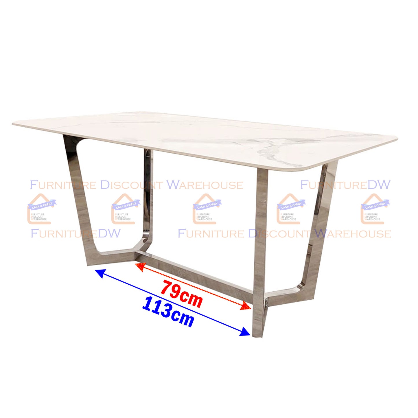 Lucien Chrome Dining Table 1.6m | Polar White Sintered Stone Top