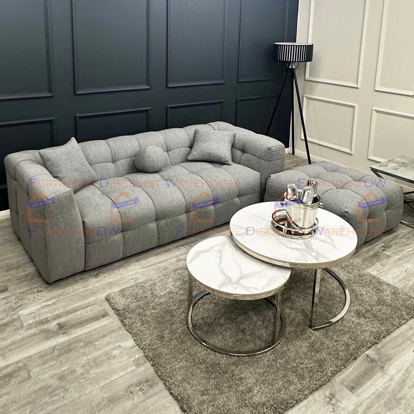 Cato Nest of 2 Short Round Gold Coffee Tables 80cm / 60cm - Polar White Sintered Stone Tops