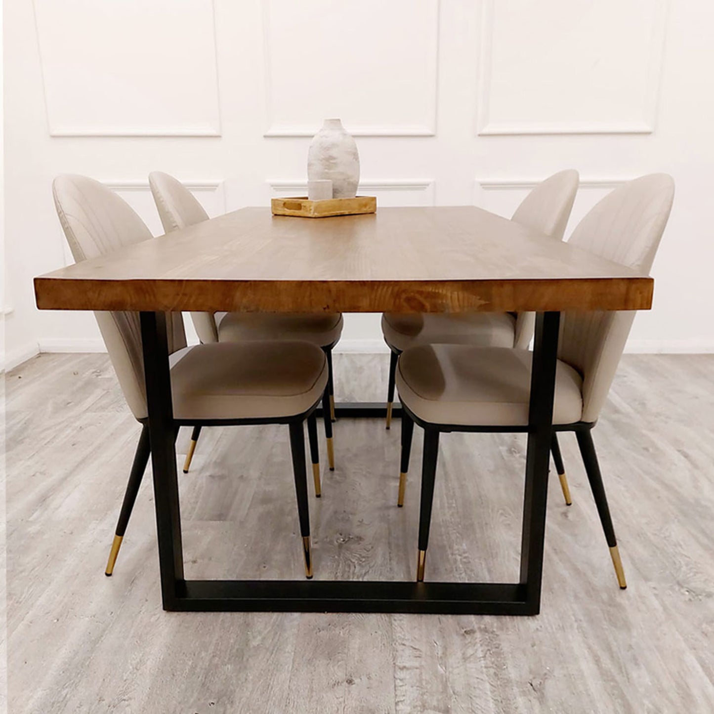 Freya Dining Table 1.8m - Solid Dark Pine Wood with Matt Black Metal Legs