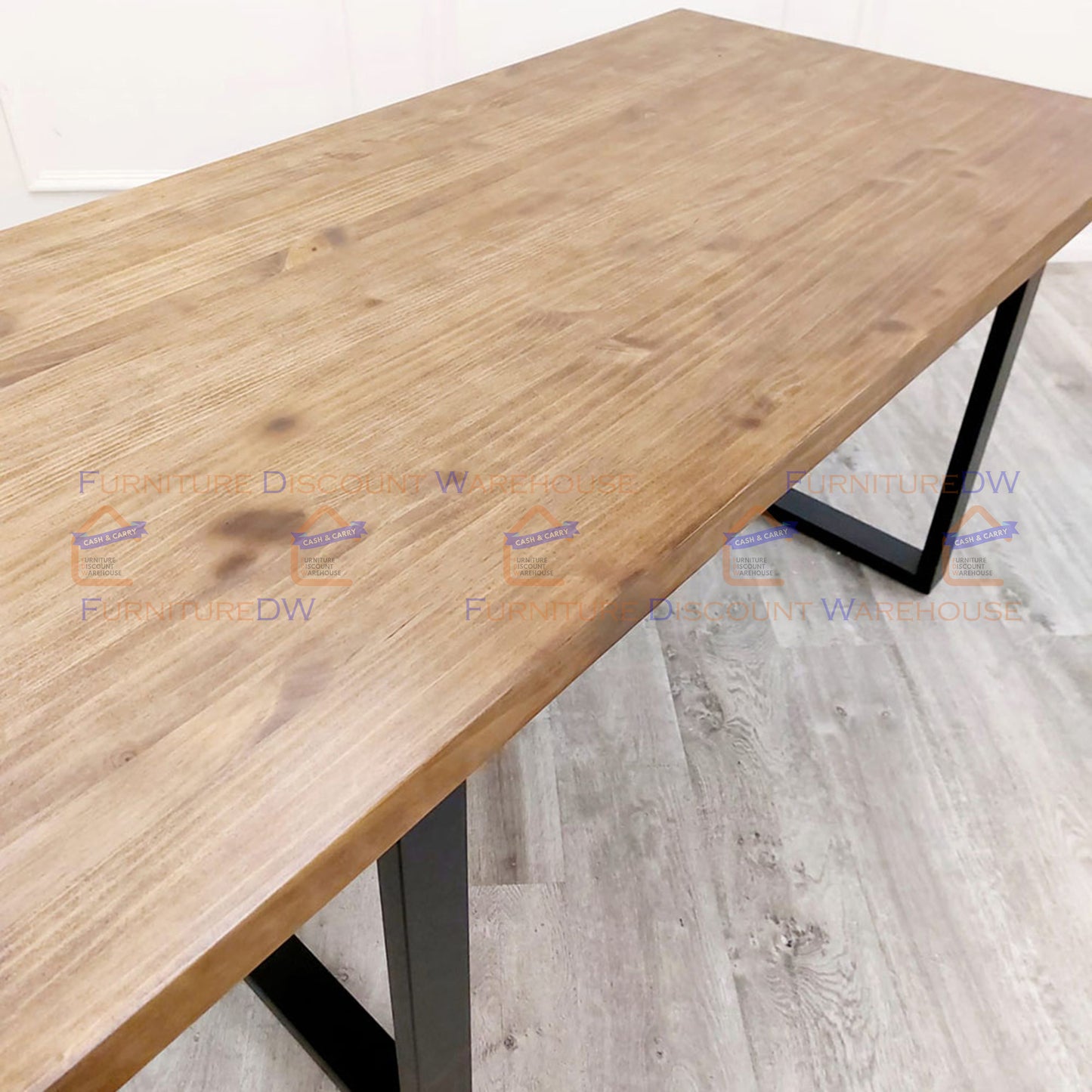 Freya Dining Table 1.8m - Solid Dark Pine Wood with Matt Black Metal Legs
