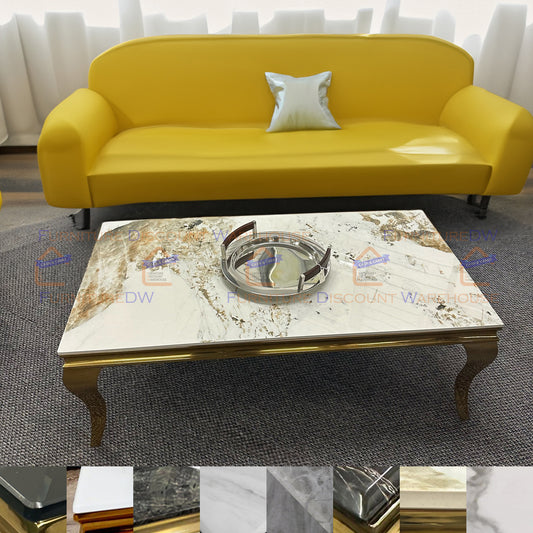 Louis Gold Coffee Table 1.3m - Marble | Sintered Stone | Tempered Glass Top