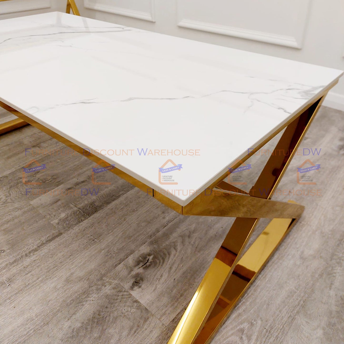 Zion Gold Coffee Table 1.2m | Polar White Sintered Stone Top