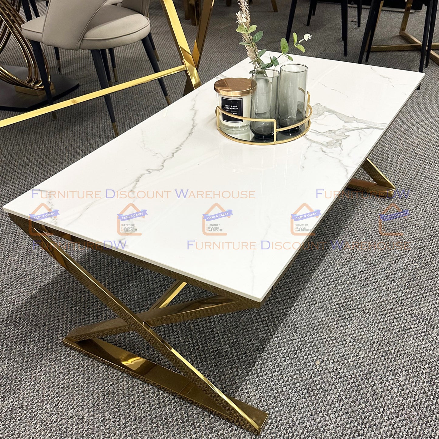 Zion Gold Coffee Table 1.2m | Polar White Sintered Stone Top