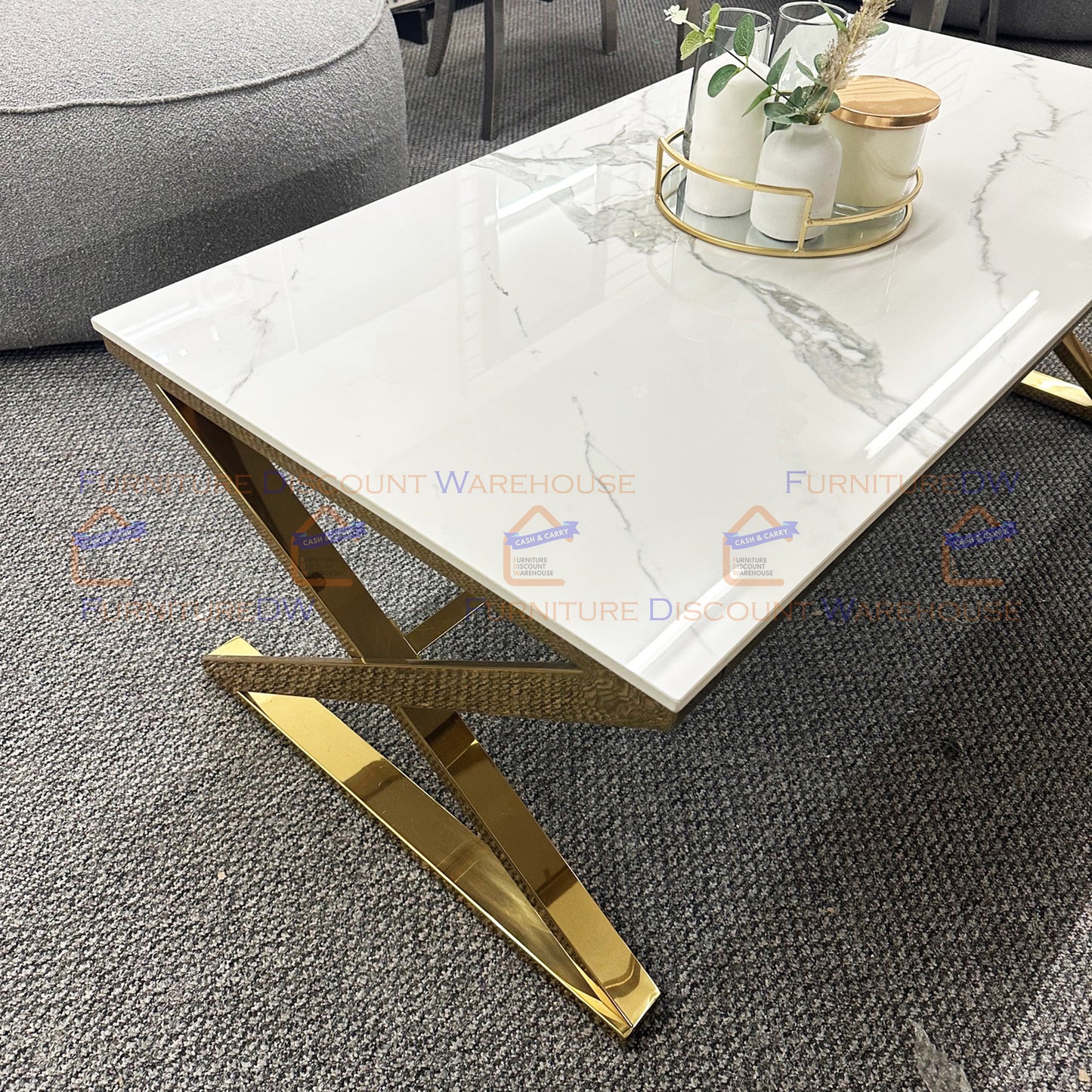 Zion Gold Coffee Table 1.2m | Polar White Sintered Stone Top
