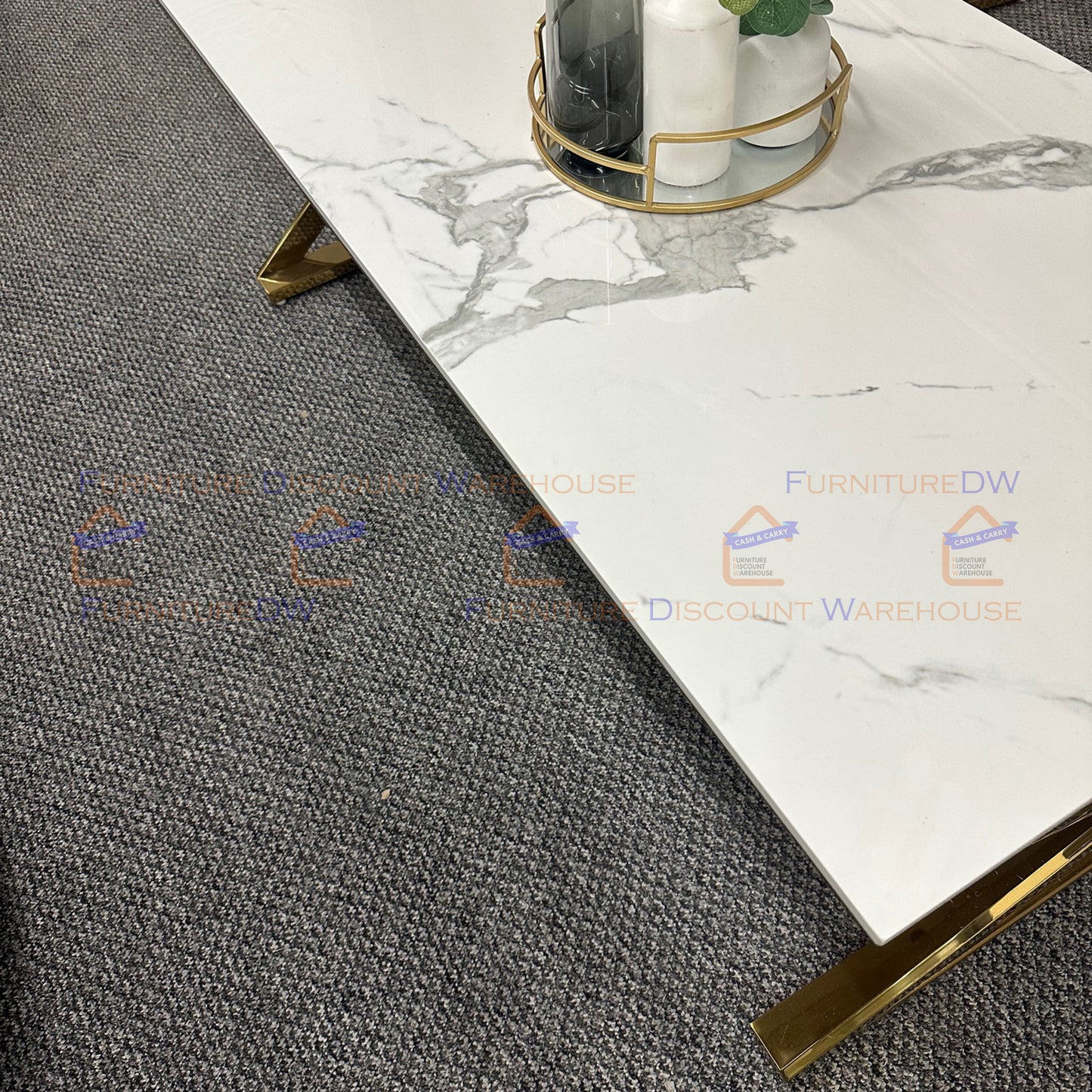 Zion Gold Coffee Table 1.2m | Polar White Sintered Stone Top