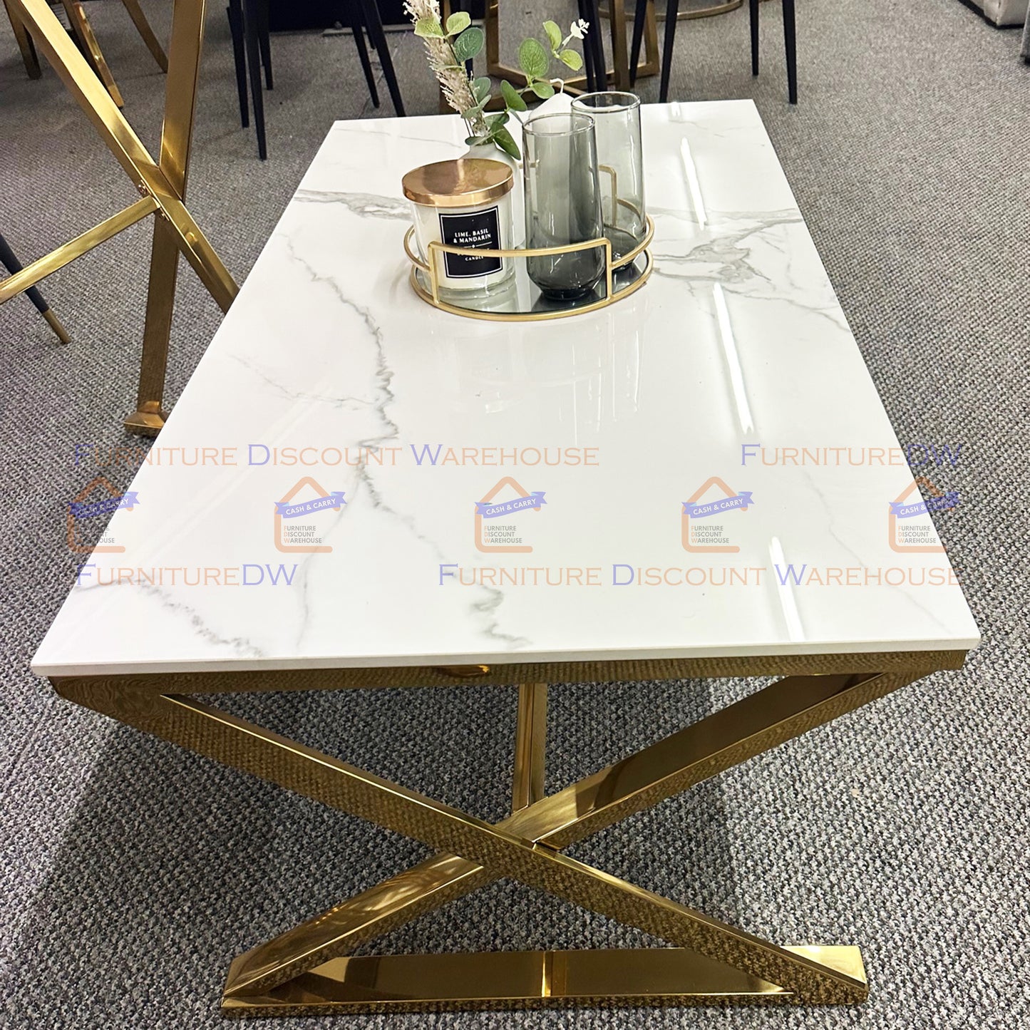 Zion Gold Coffee Table 1.2m | Polar White Sintered Stone Top