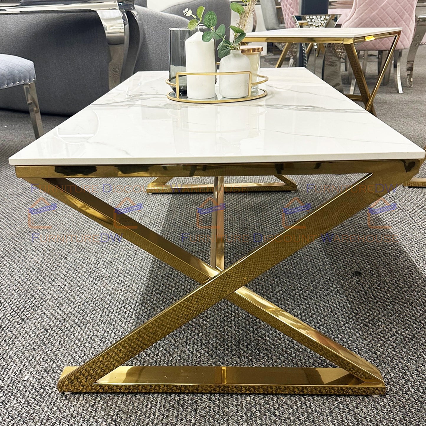 Zion Gold Coffee Table 1.2m | Polar White Sintered Stone Top