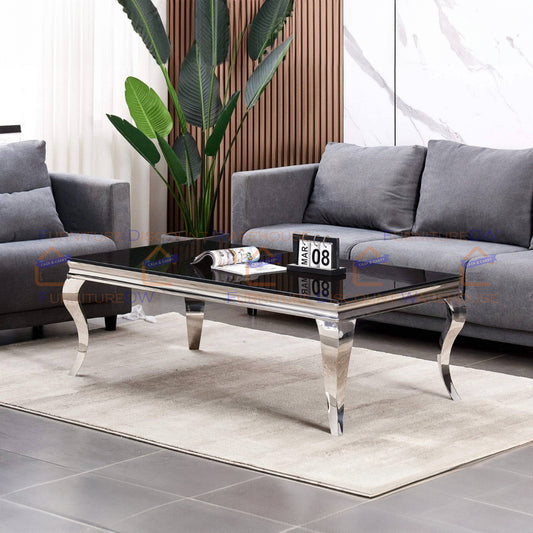 Louis Chrome Coffee Table 1.3m - Marble | Sintered Stone | Tempered Glass Top