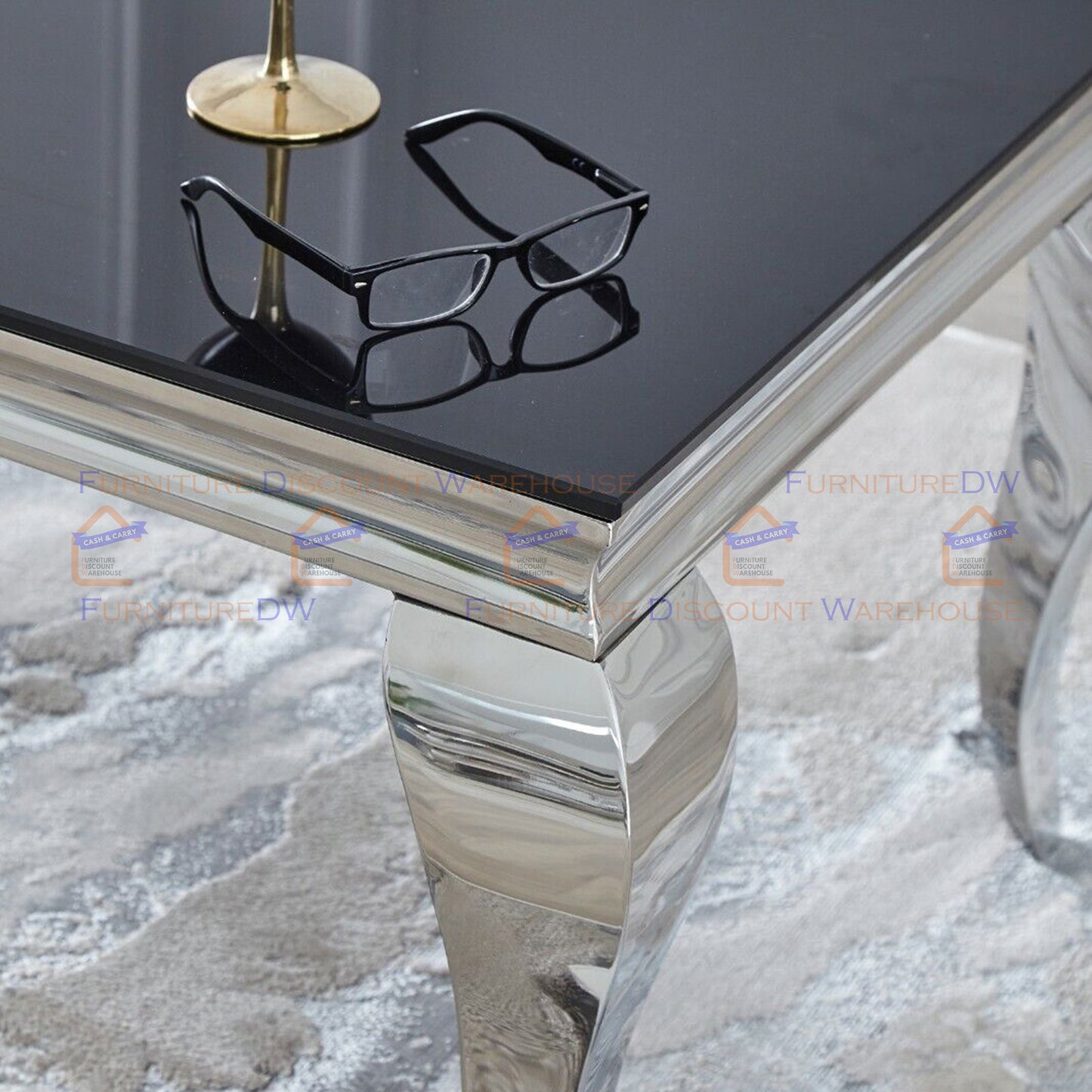 Louis Chrome Coffee Table 1.3m - Marble | Sintered Stone | Tempered Glass Top