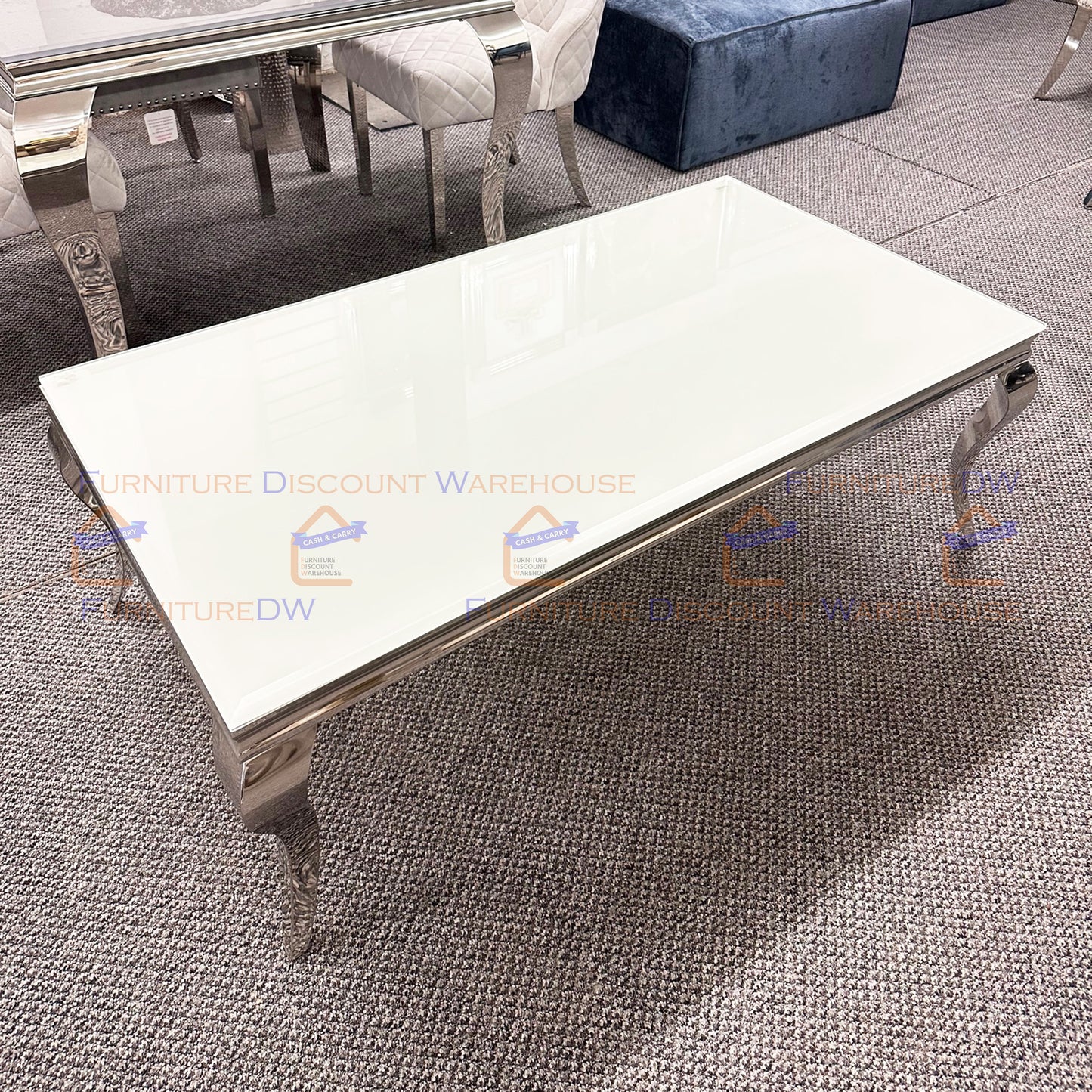 Louis Chrome Coffee Table 1.3m - Marble | Sintered Stone | Tempered Glass Top