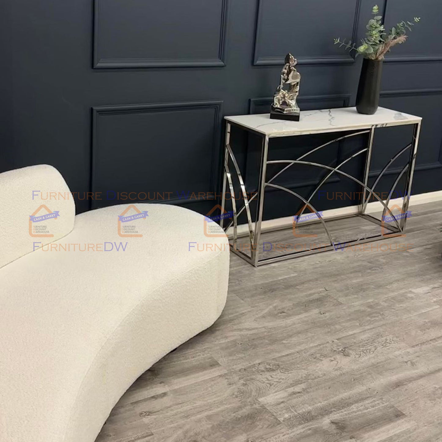 Stella Chrome Console Table 1.2m - Ash Grey Sintered Stone Top