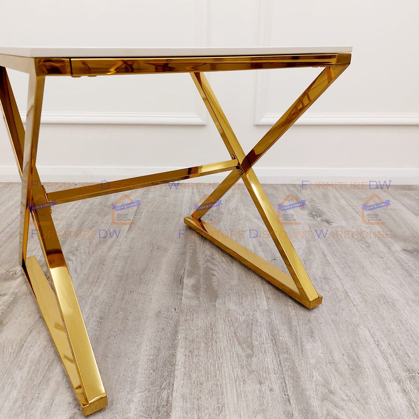 Zion Gold Lamp Table 55cm - Polar White Sintered Stone Top