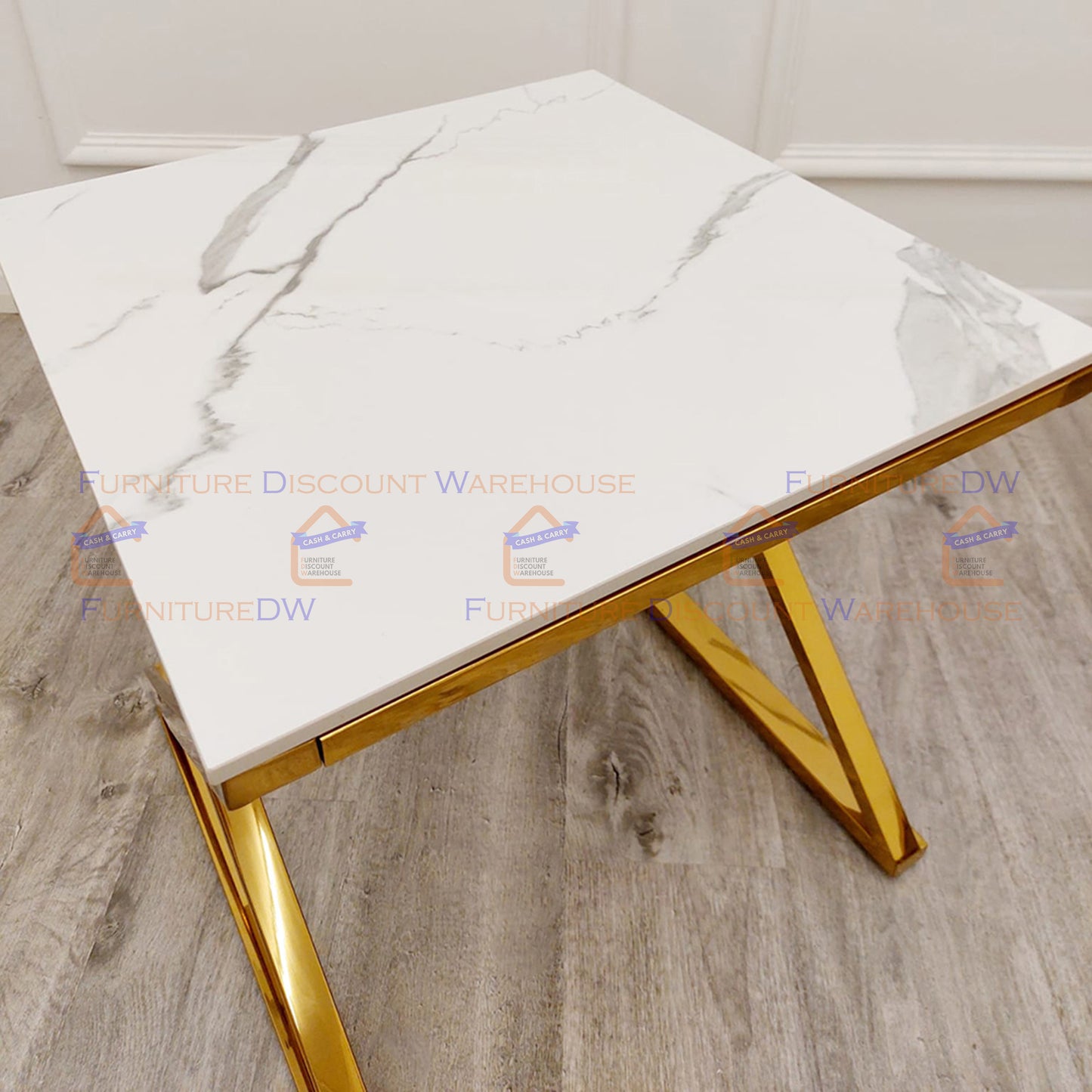 Zion Gold Lamp Table 55cm - Polar White Sintered Stone Top