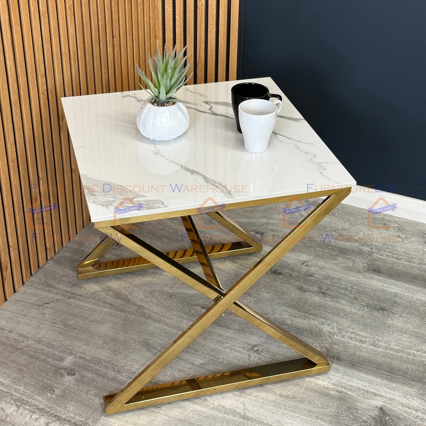 Zion Gold Lamp Table 55cm - Polar White Sintered Stone Top
