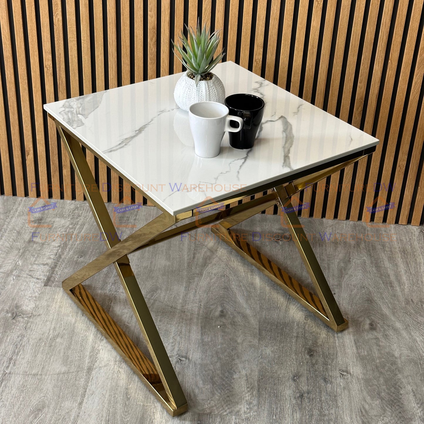 Zion Gold Lamp Table 55cm - Polar White Sintered Stone Top