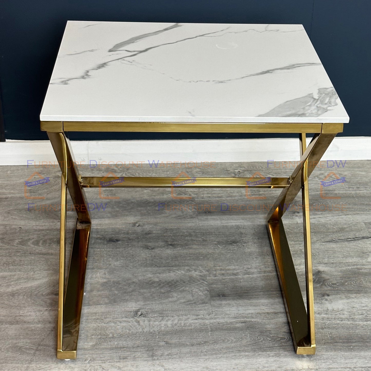 Zion Gold Lamp Table 55cm - Polar White Sintered Stone Top