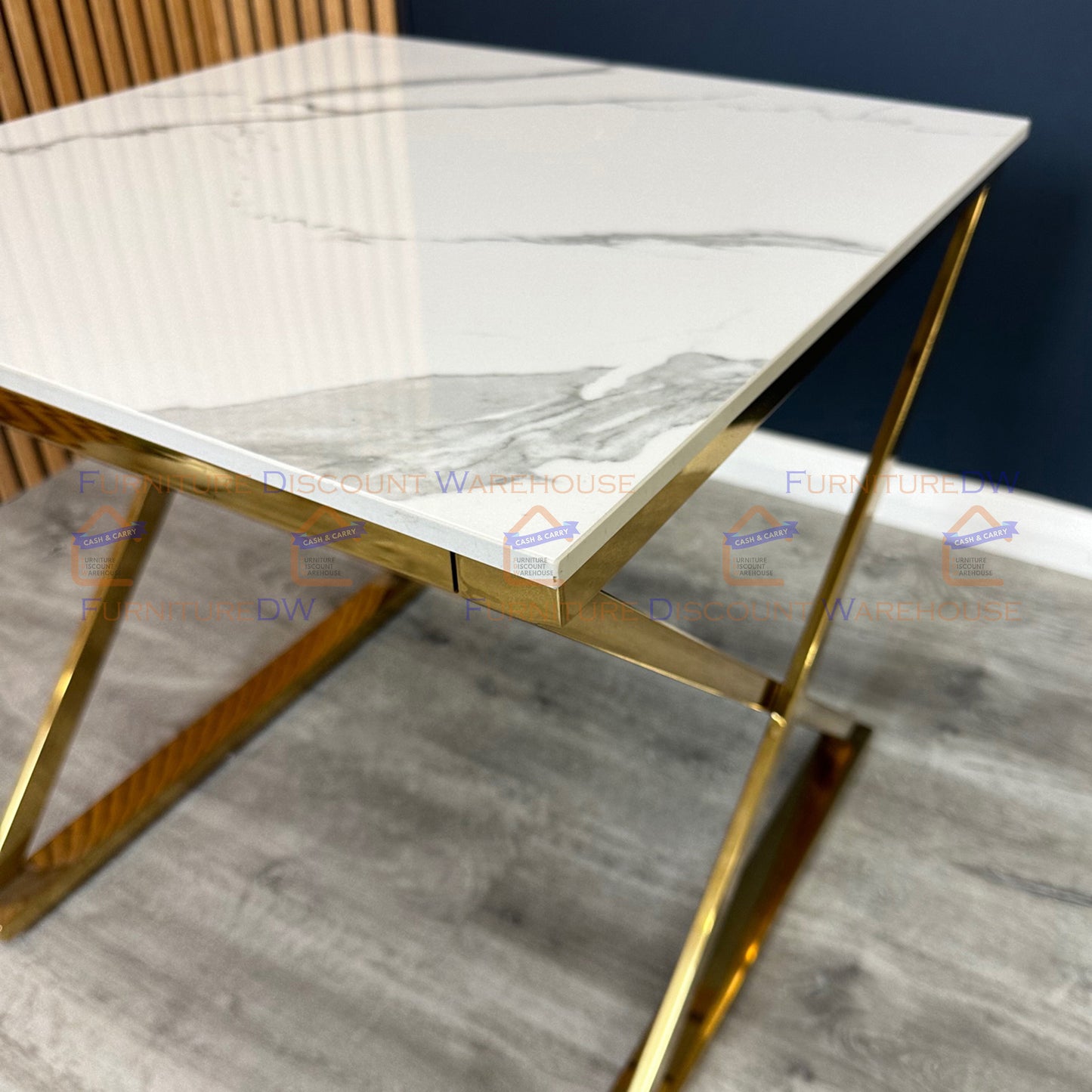 Zion Gold Lamp Table 55cm - Polar White Sintered Stone Top